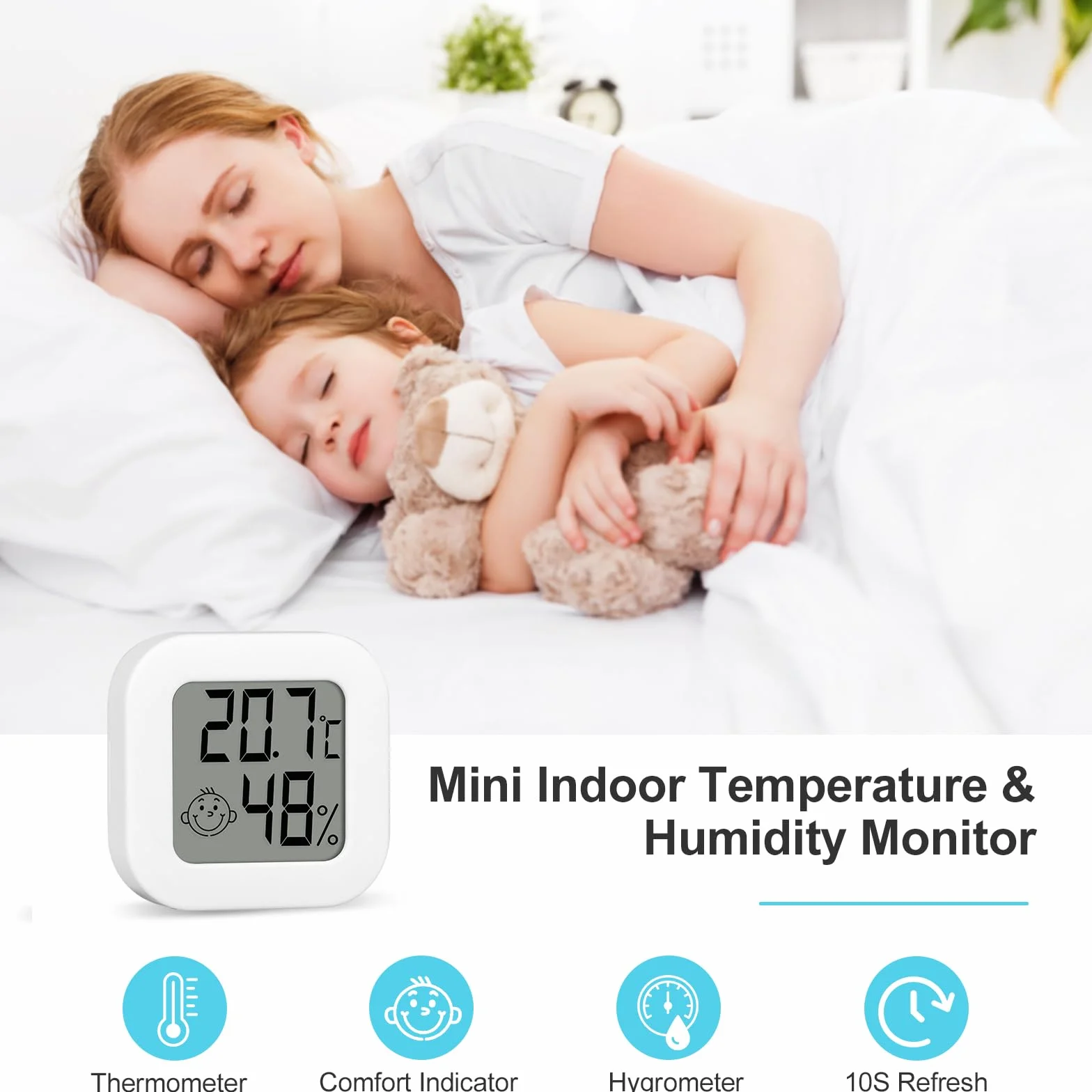 Mini Termómetro Higrómetro Digital 4 Piezas Termohigrómetro de Interior Medidor de Temperatura y Humedad