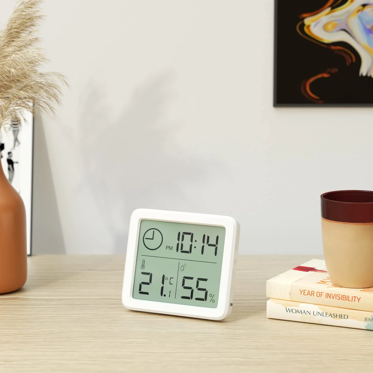 Mini Termometro Digital Casa Interior con Higrómetro, Pantalla Grande, Sensor Temperatura Humedad, Blanco