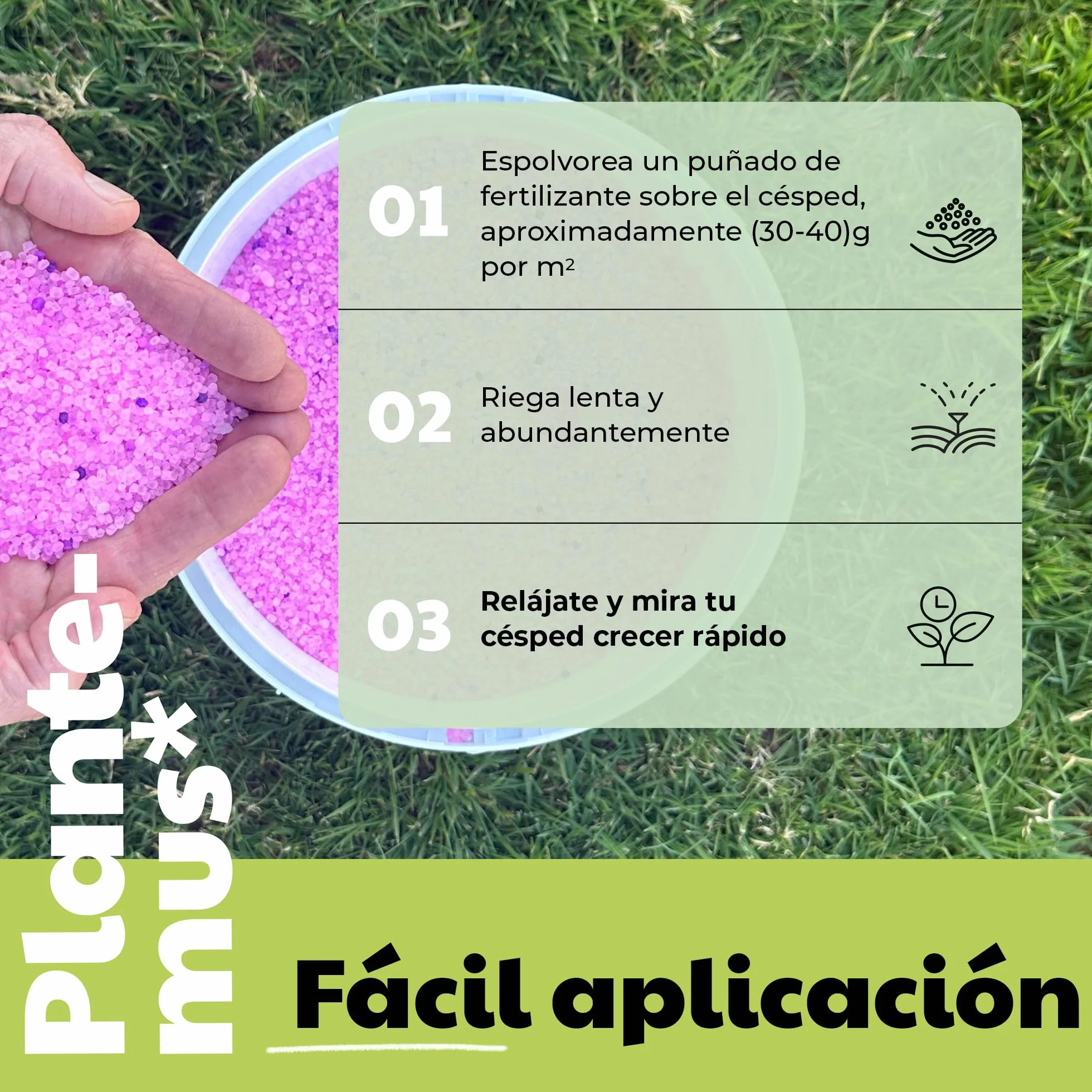 PLANTEMUS Abono Césped Efecto Verde Turbo 350 m² Microcristales Ultrasolubles 10 KG
