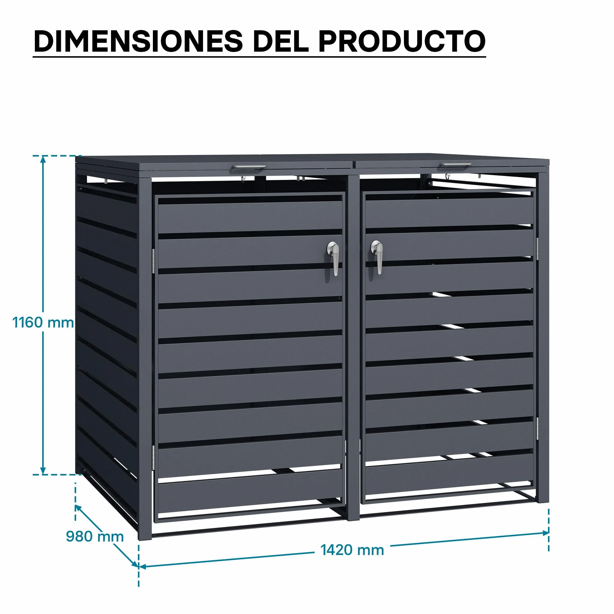 Wiltec Cobertizo para 2 contenedores de Basura Antracita Exterior Almacenamiento Tapa abatible