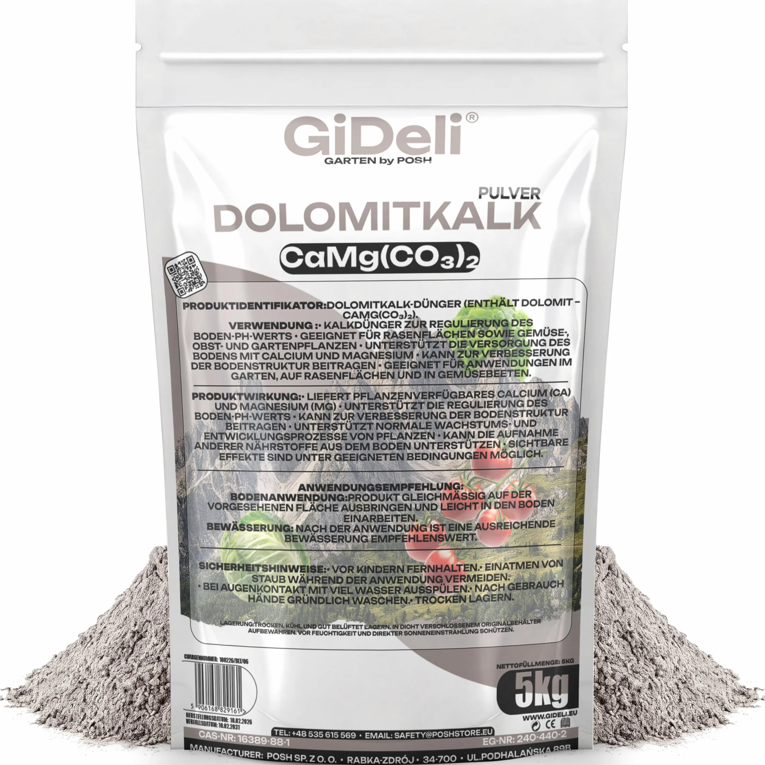 GiDeli Cal Dolomítica 5 kg - Corrector pH Suelo Antimusgo - Cal para Césped y Huerto - Enmienda Natural