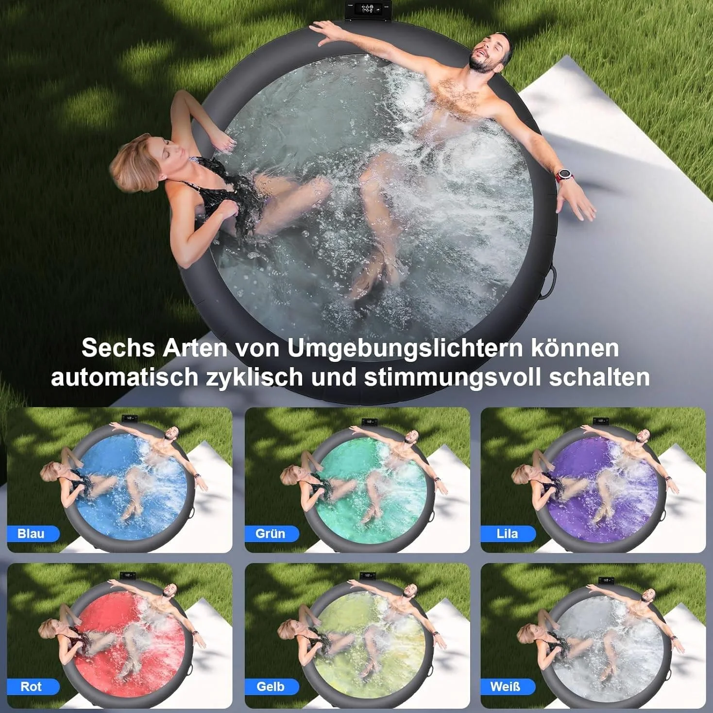 SPA de Masaje con Burbujas,Inflable Grande y Redondo para 4 a 7 Personas,PortáTil,para Exteriores,con 180 Chorros de Aire Y Cubierta Energysense para Patio, Terraza y Piscina. Gray