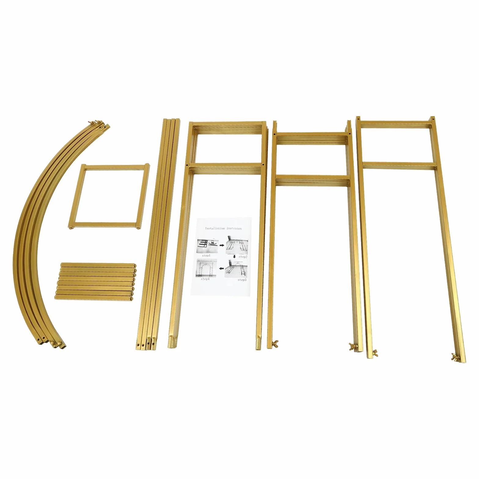 Arco de boda dorado metálico doble soporte ceremonia diseño moderno montaje rápido