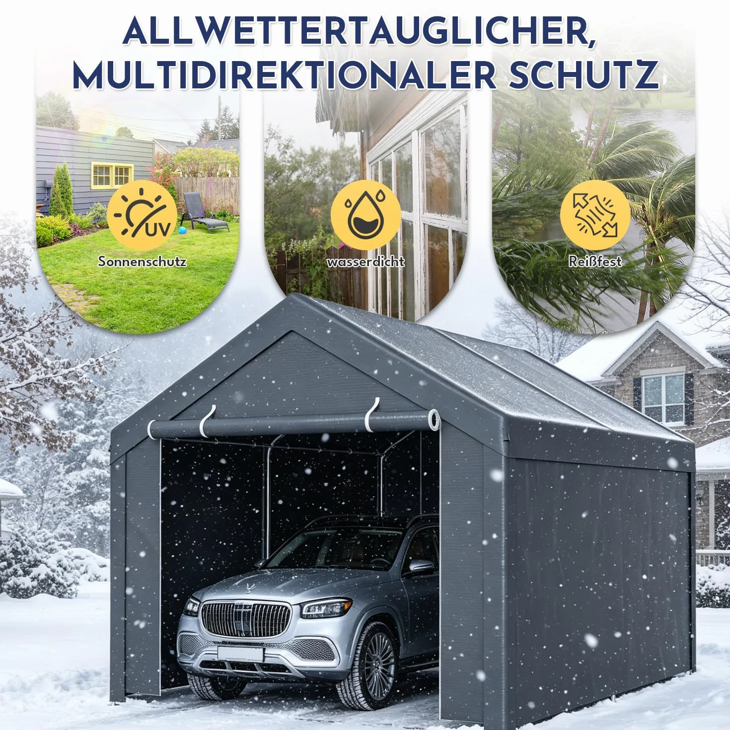 Tienda de campaña para garaje 3x4 m impermeable con paredes laterales extraíbles tubos de acero