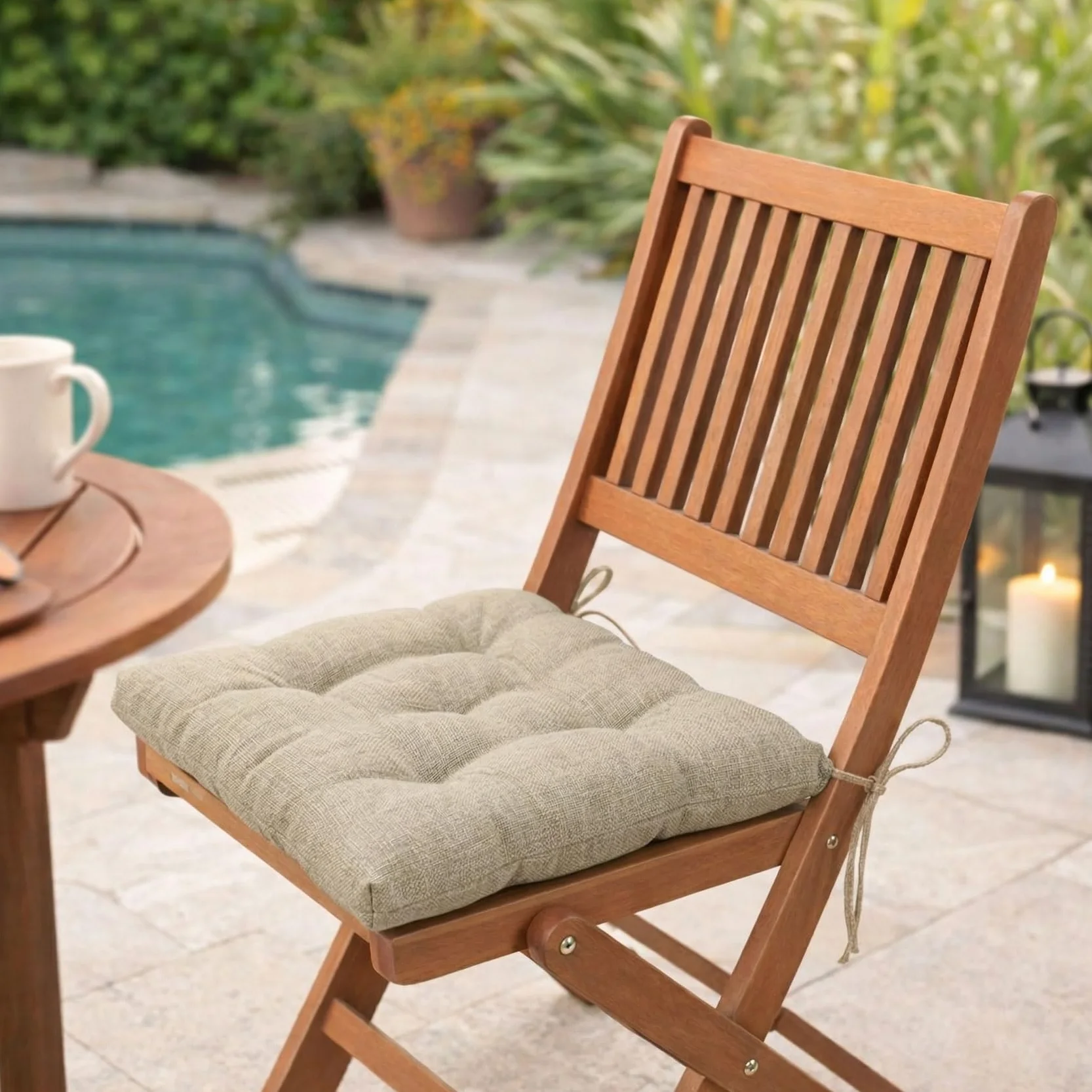 Cojines para Silla 40x40x5 cm Pack 4 con Cintas de Sujeción y Relleno Firme Beige