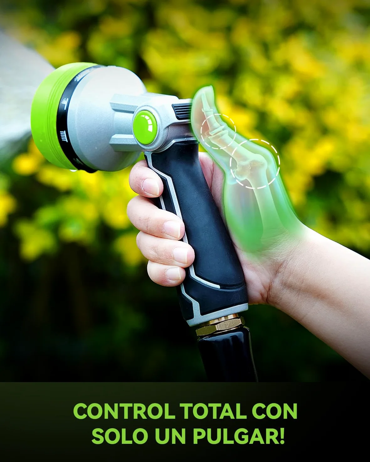 RAINPOINT Pistola Manguera Jardin en Metal, 10 Patrones De Riego,Control de Flujo con Pulgar, Pistola de Agua a Presión para Lavar Coches, Mascotas, Regar el Jardín, Verde