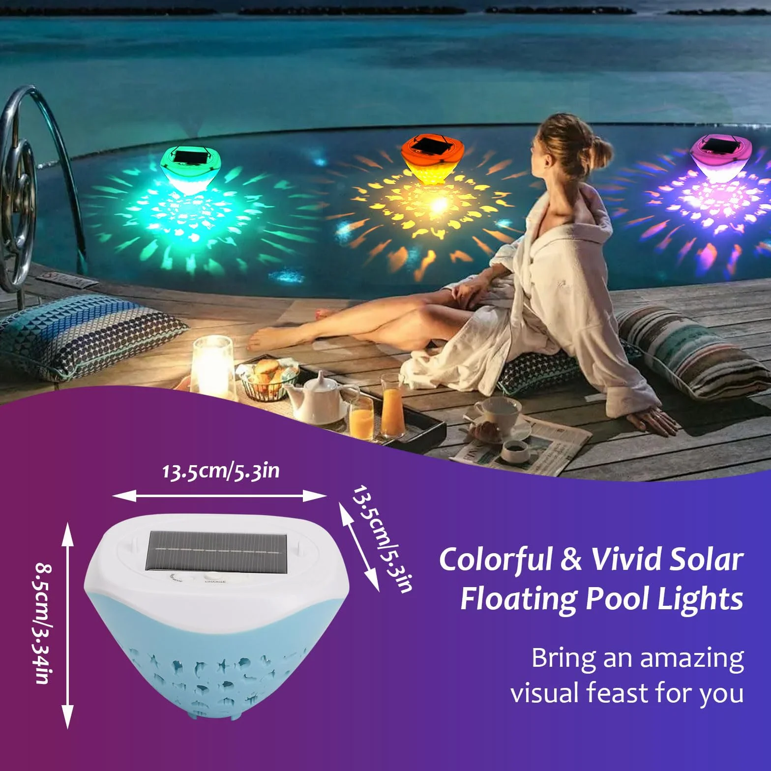 Longzhuo Iluminación solar para piscina flotante USB bajo el agua con mando a distancia