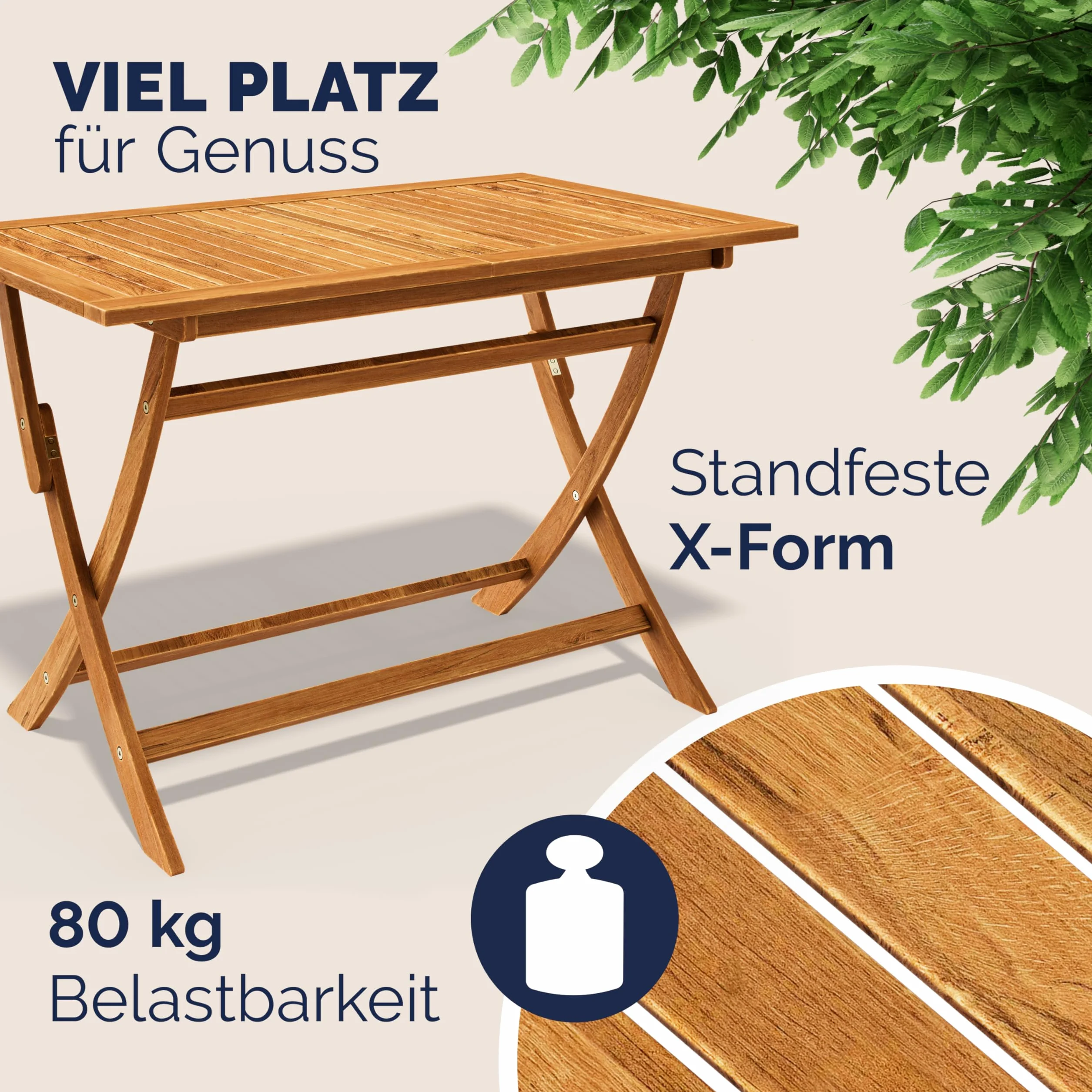 CASARIA® Juego de Muebles de Jardín 5 Piezas Mesa Extra Estable con Refuerzo Madera Acacia FSC® 4 Sillas Plegable Exterior