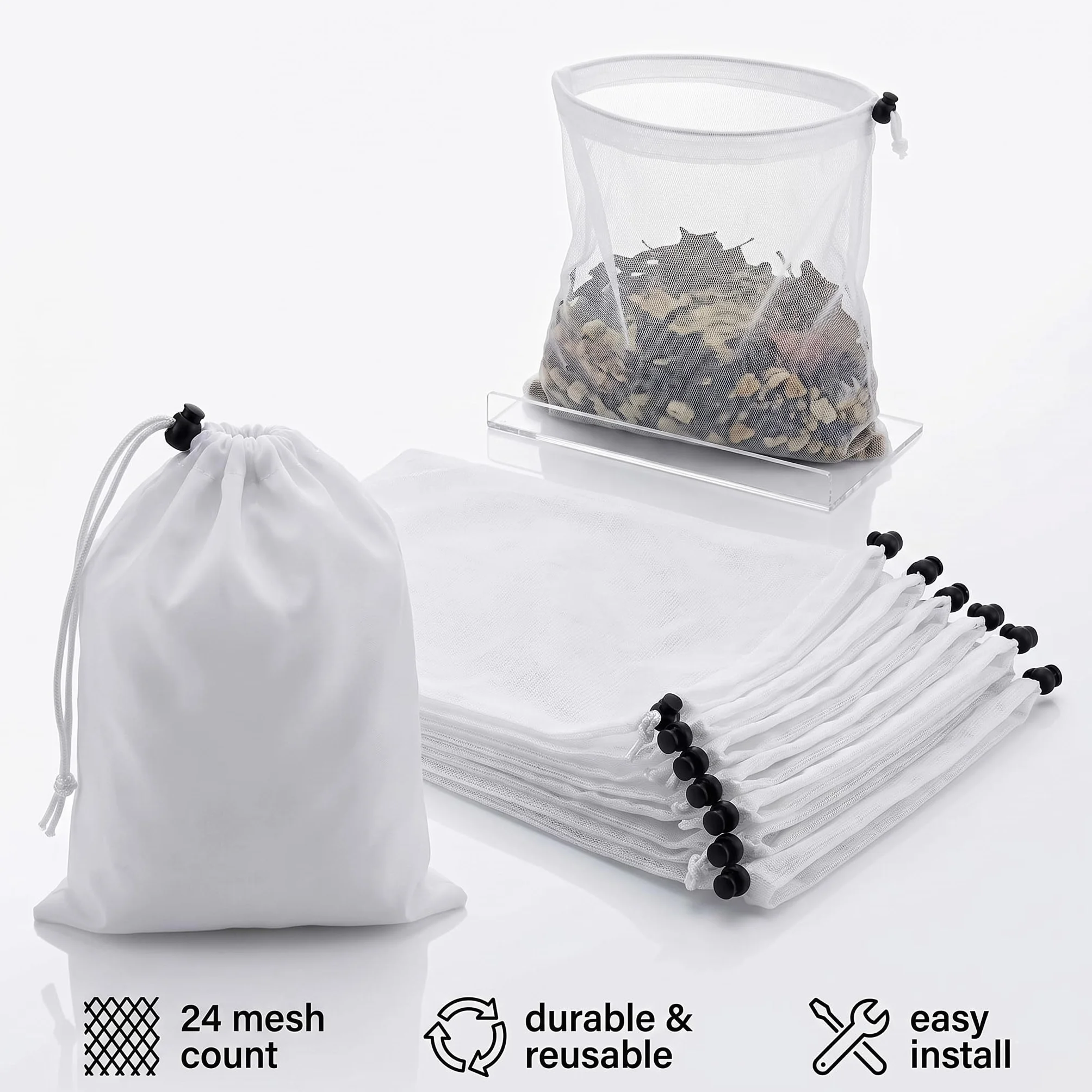 8 bolsas colectoras de repuesto para aspiradora de piscina, malla fina 32 x 22 cm, cordón