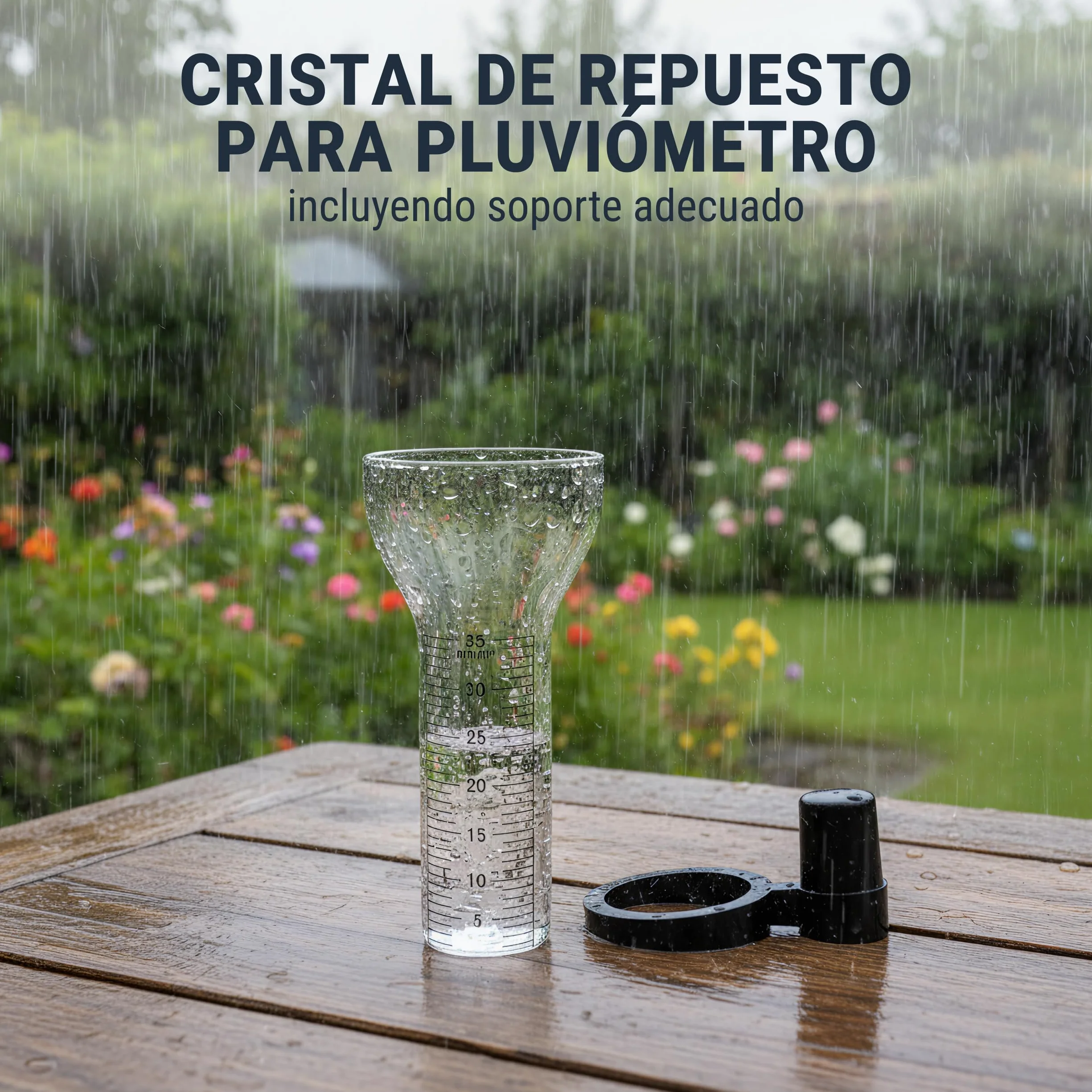 Pluviómetro de cristal de repuesto 35 mm/m² con soporte, medidor de precipitaciones