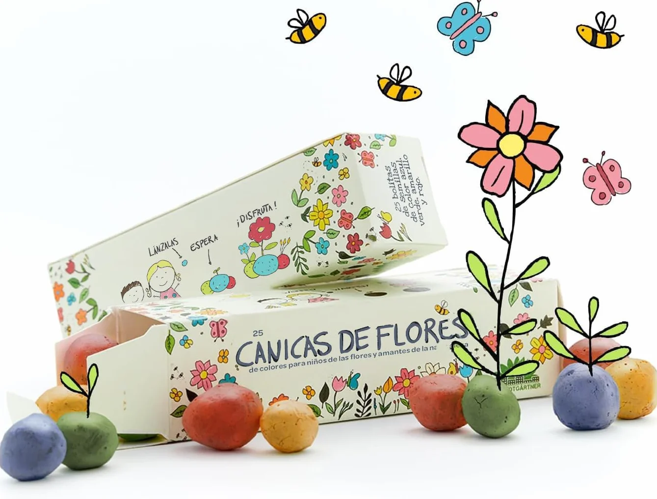 Canicas de flores ecológicas 25 bolas colores semillas regalo niños