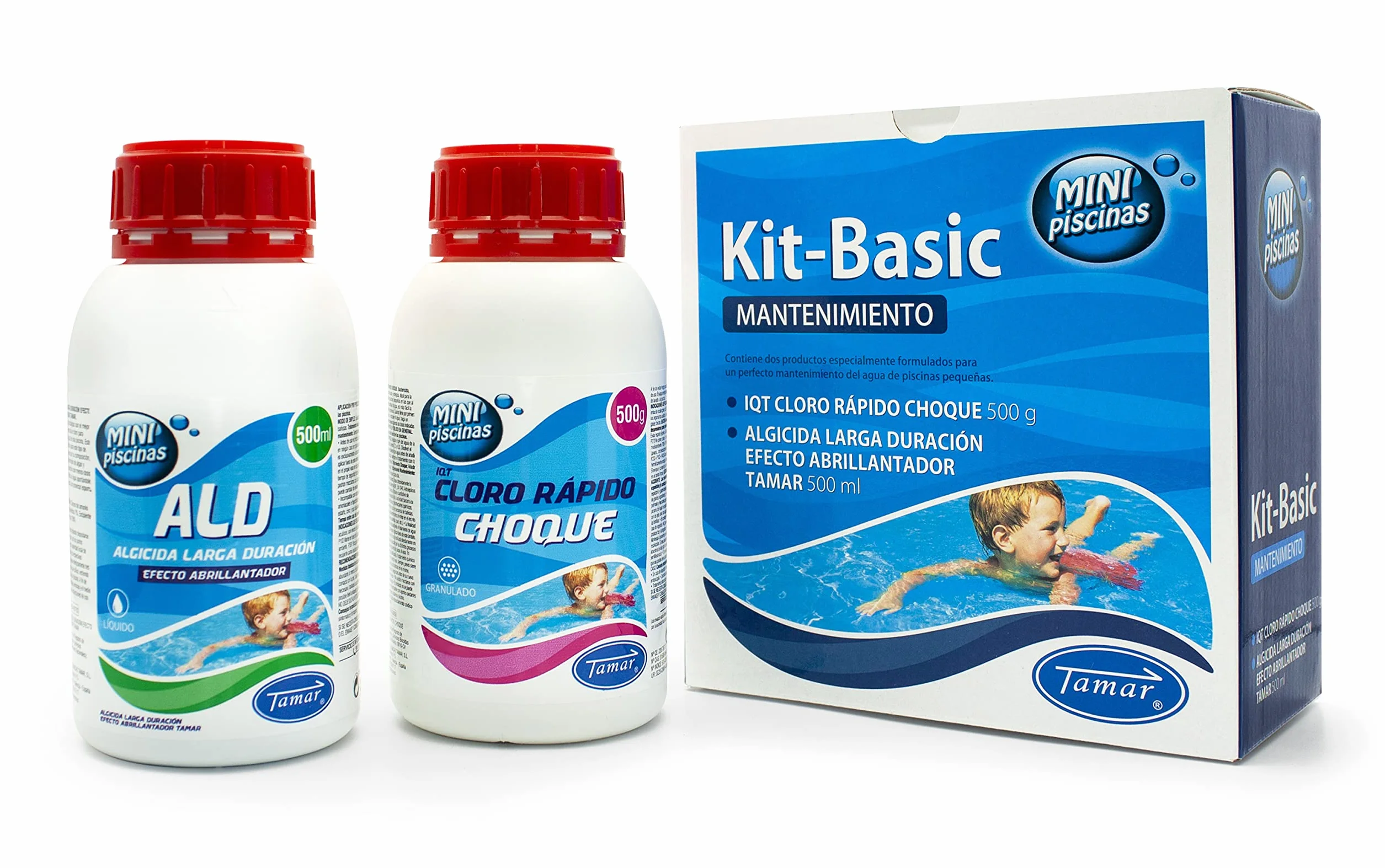 Tamar Kit Basic Mantenimiento Mini Piscinas, Cloro Choque acción rápida + Antialgas