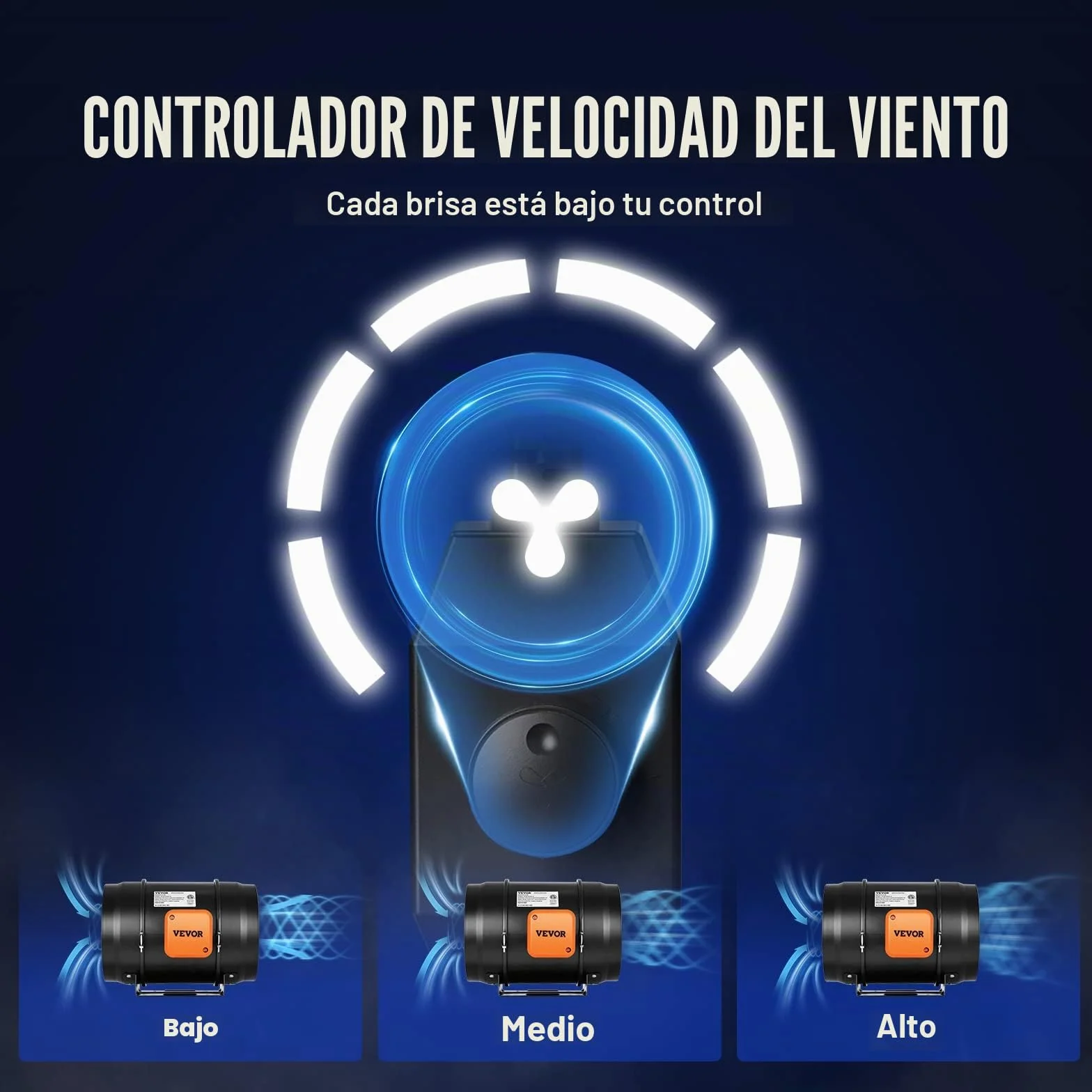 VEVOR Ventilador Silencioso de Conducto en Línea, 303 x 235 x 280 mm 506,2 CFM con Controlador de Velocidad Variable, con Motor de CA para Refuerzo de Refrigeración, Tiendas de Cultivo, Hidroponía