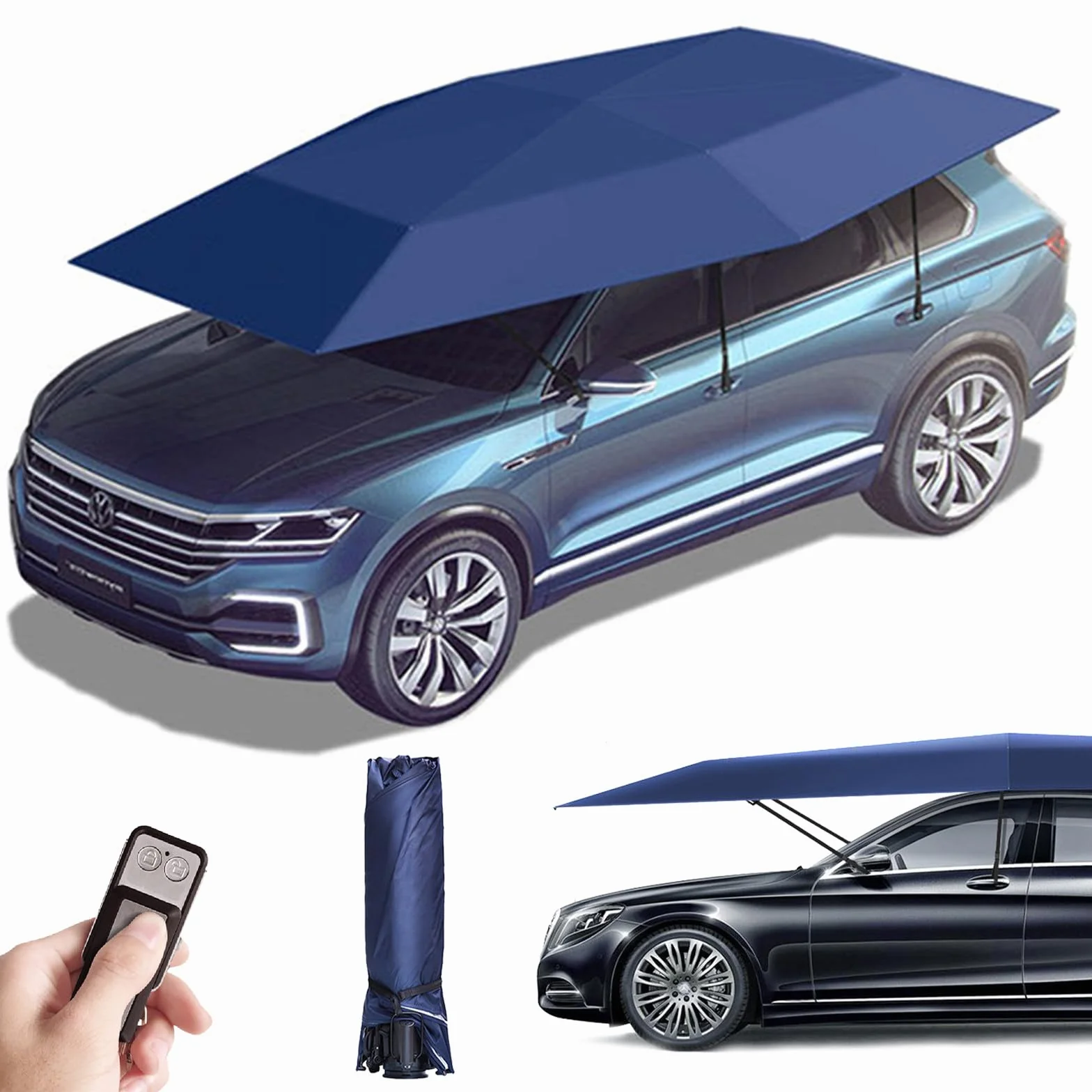 Cochera automática móvil con control remoto, toldo plegable portátil para proteger vehículo, Navy Blue 5.2m
