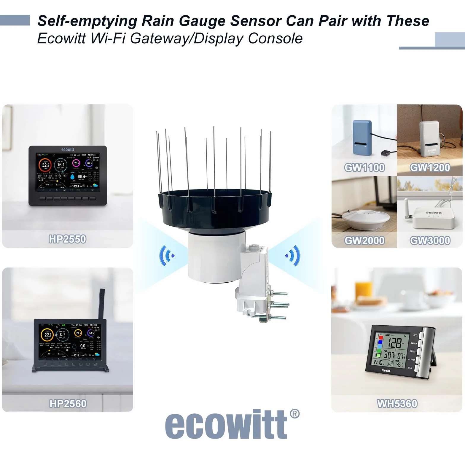 ECOWITT WH5360H Pluviómetro digital 3 en 1 de alta precisión para el hogar con termómetro interior y higrómetro de lluvia