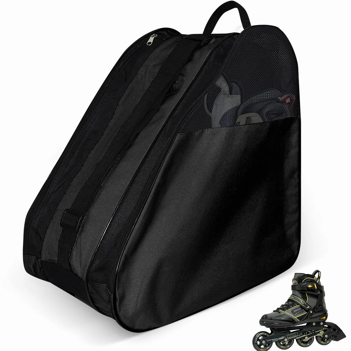 Mochila para Patines en Línea 3 Compartimentos Casco Protecciones Negro