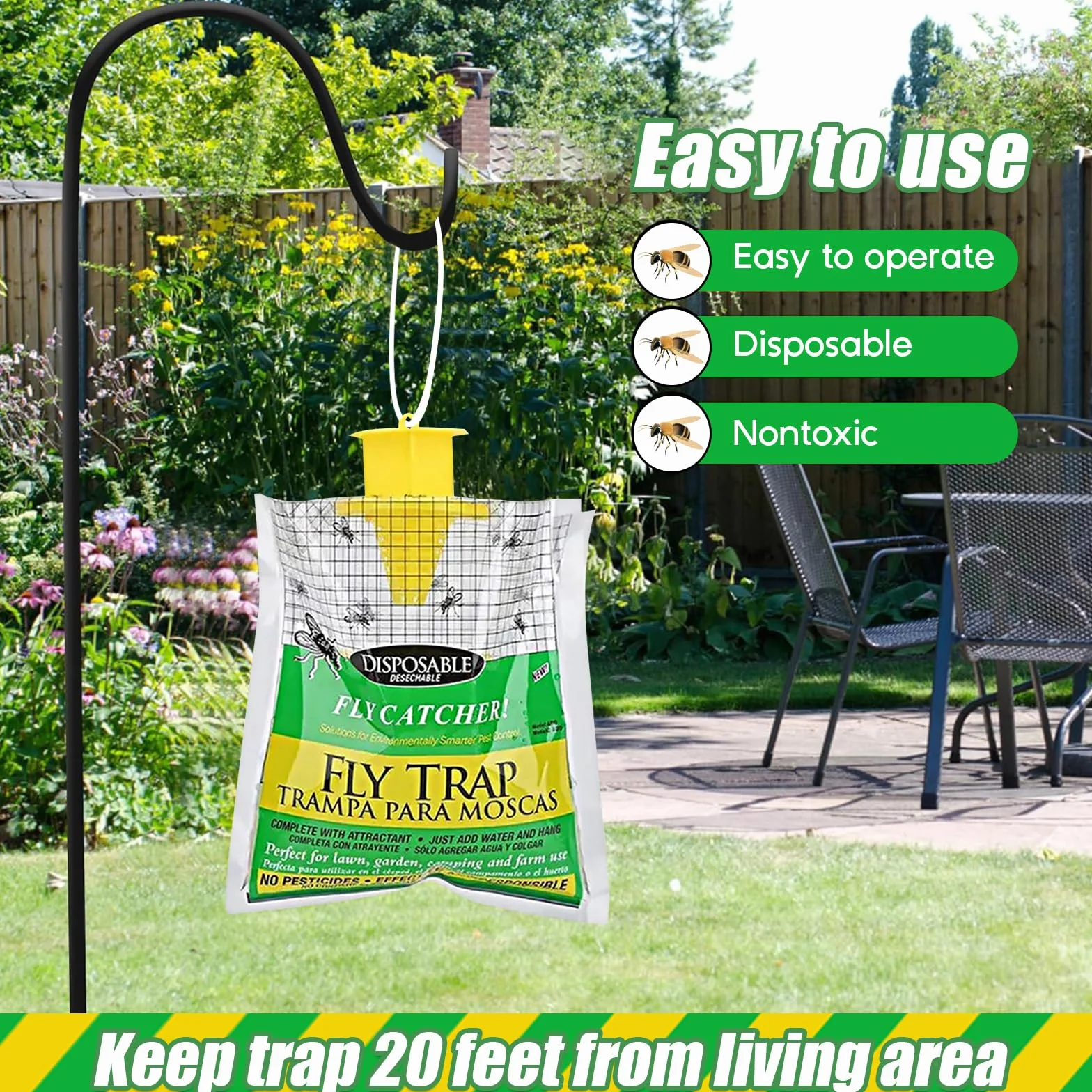 Trampa para Moscas con 3X Cebos, Atrapa Moscas Fruta Exterior Hogar