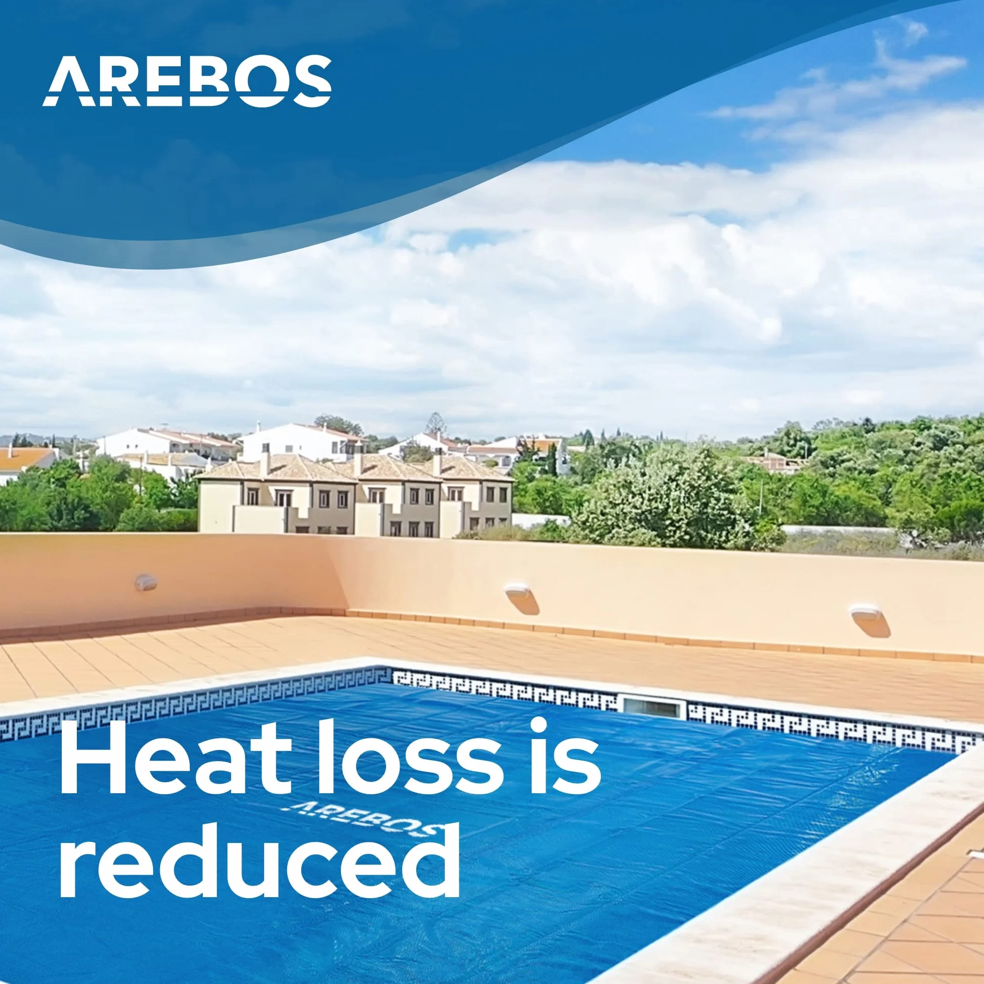 Arebos Cubierta Solar Piscina 4,5 x 2,2 m Azul 120 µm Protector Térmico Ahorro Energía