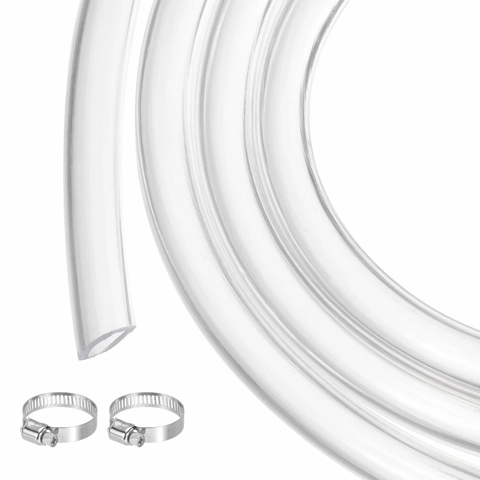 QUARKZMAN Tubo De PVC Transparente 6.4mm x 9.5mm 100ft Tubo De Plástico PVC Manguera De Agua Flexible Para Tubería Industrial Acuarios Bomba 1/4" ID 3/8" OD Con 2pcs Abrazaderas