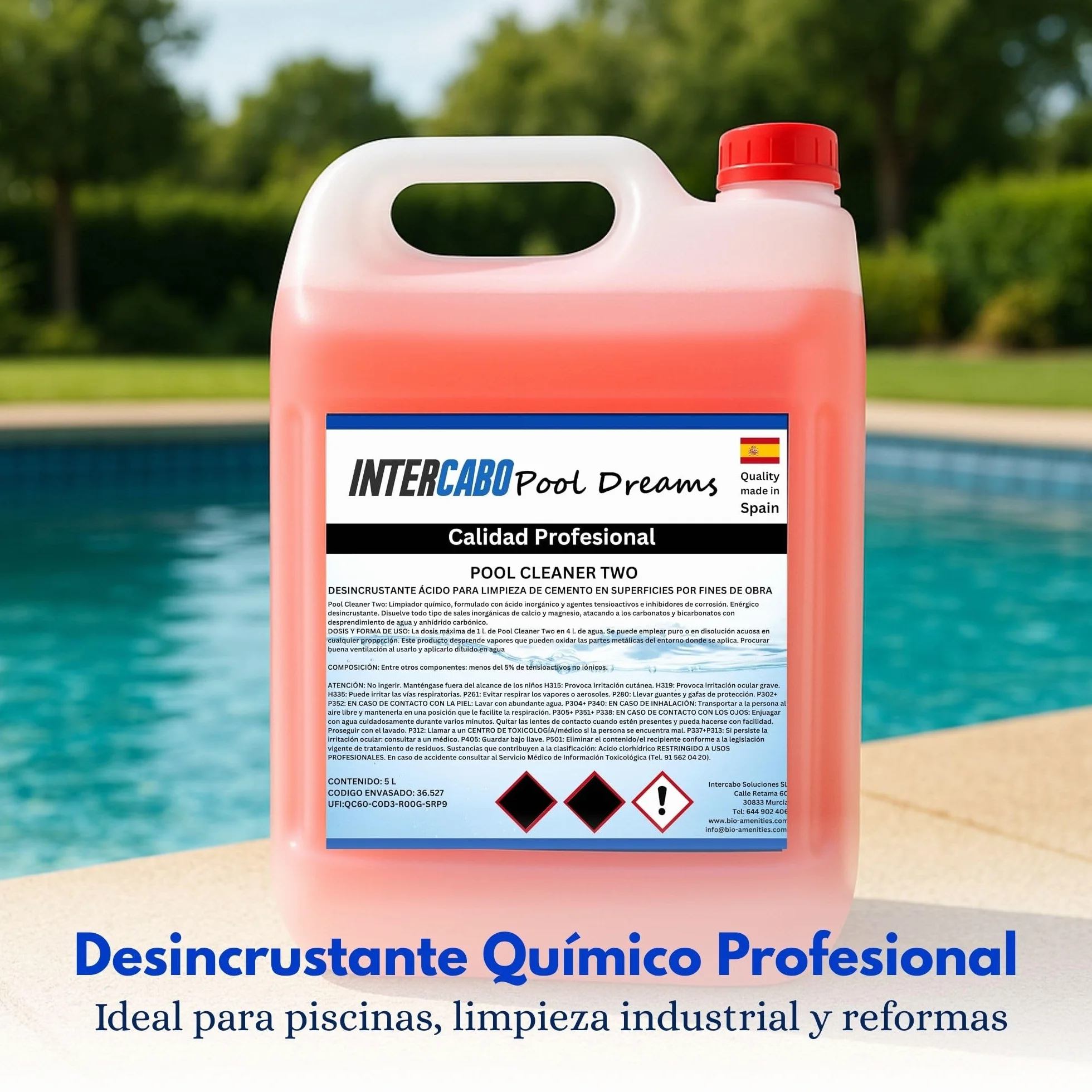 Desincrustante Químico Garrafa 5L para Piscinas y Limpieza Industrial