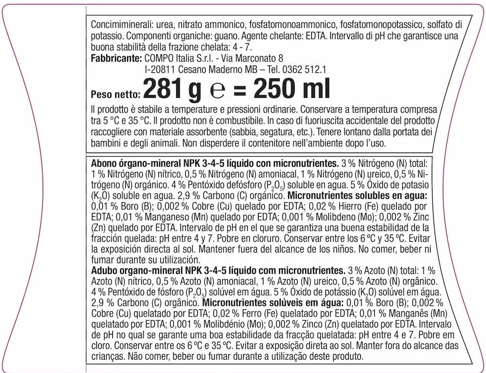 COMPO Fertilizante Orquídeas con guano 250 ml