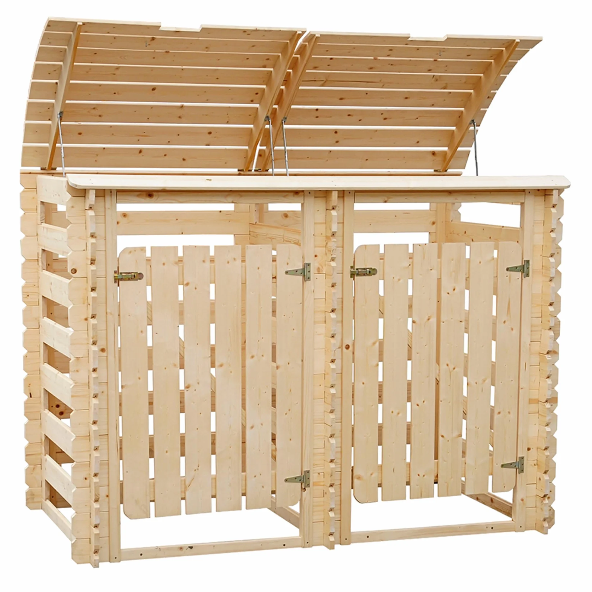 TIMBELA M605-1 Cobertizo para Cubos de Basura Doble de Madera con Puertas con Cerradura, 240 litros
