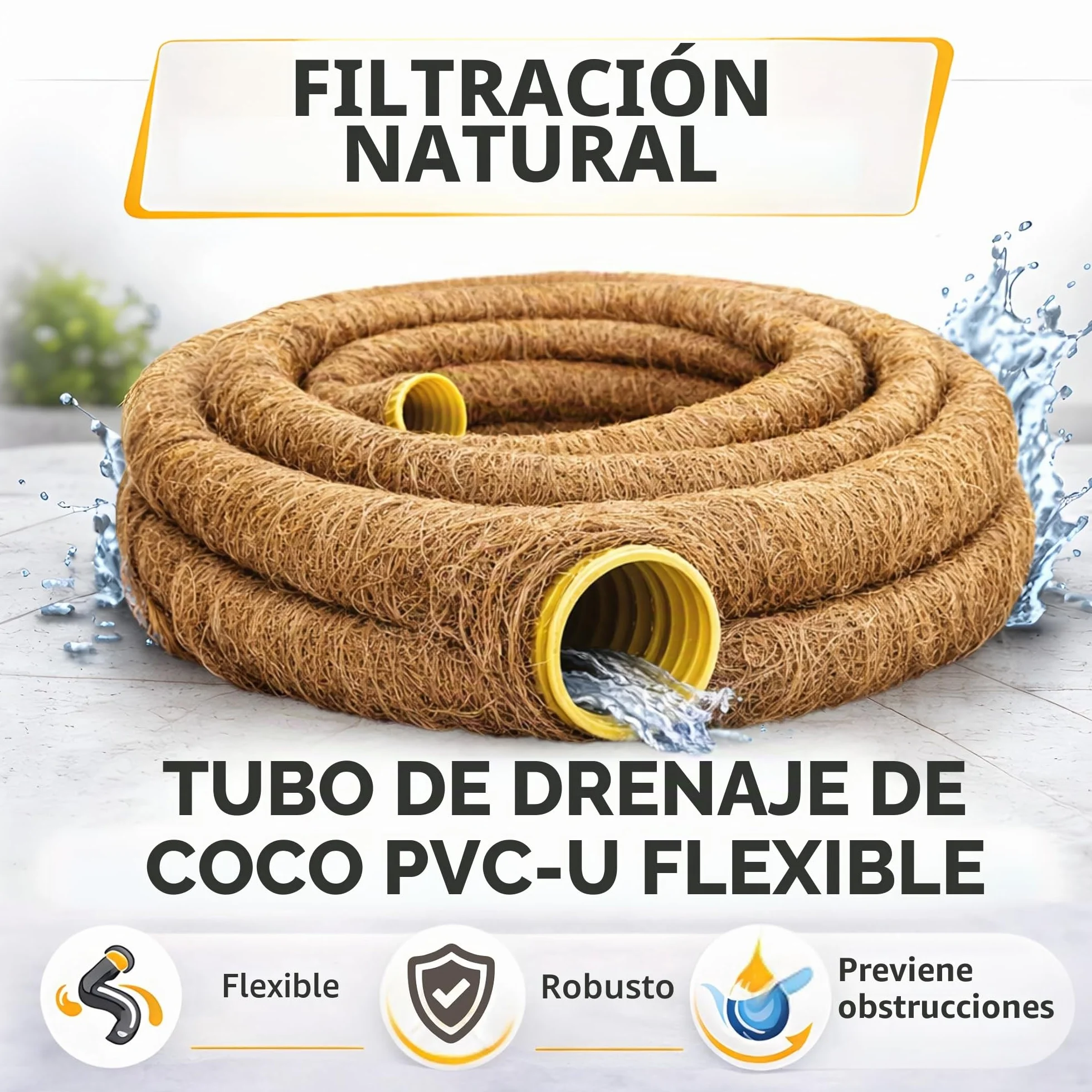 Tubo de drenaje DN 50 perforado recubierto con filtro de coco 10 M