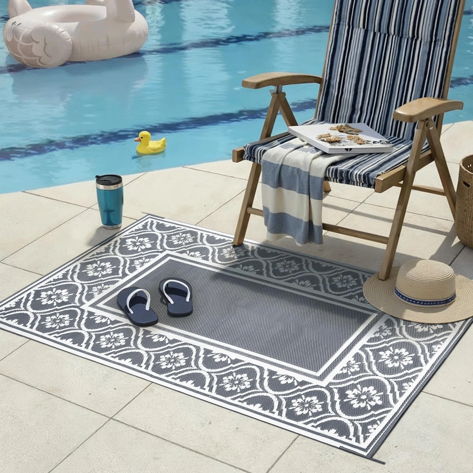 Alfombra para exteriores PureCozy 120x180 cm resistente UV reversible gris