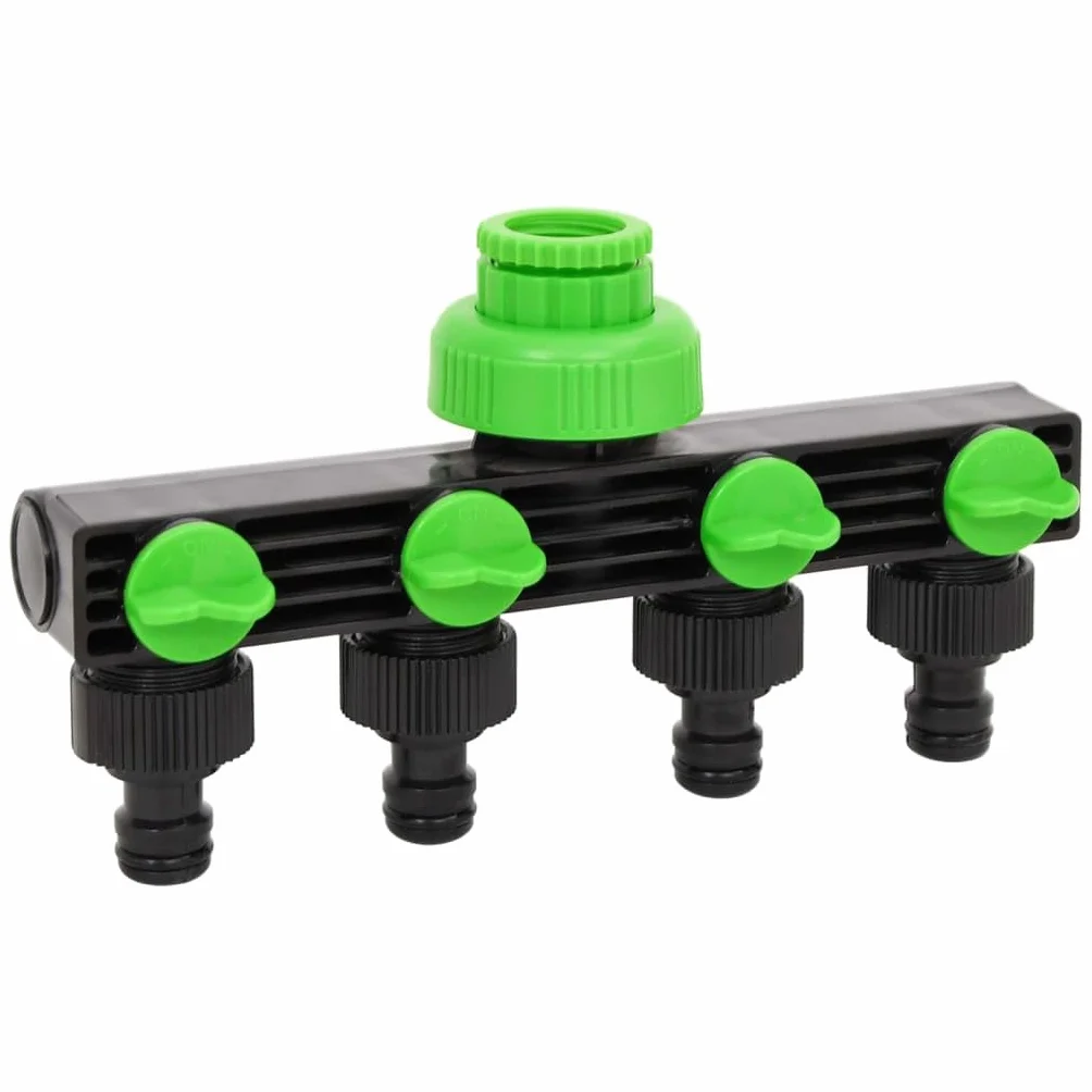 Conector de grifo de 4 vías de ABS y PP, 19,5 x 6 x 11 cm, adaptador verde y negro para 1 2 pulgadas BSP, para riego con aspersores, manguera de jardín y sistema de riego