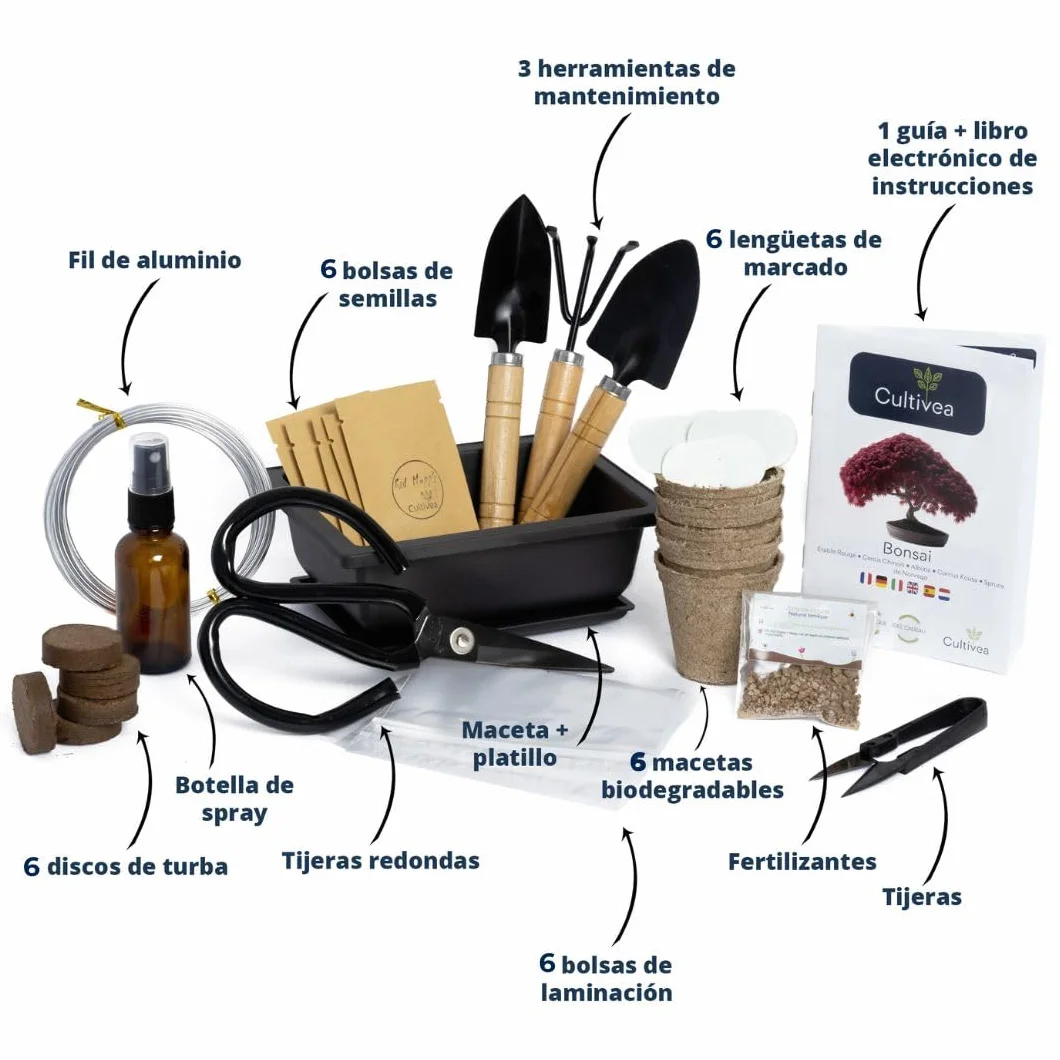 CULTIVEA Kit de Bonsái Premium - Jardinería y Decoración - Herramientas, Tijeras, Fertilizante