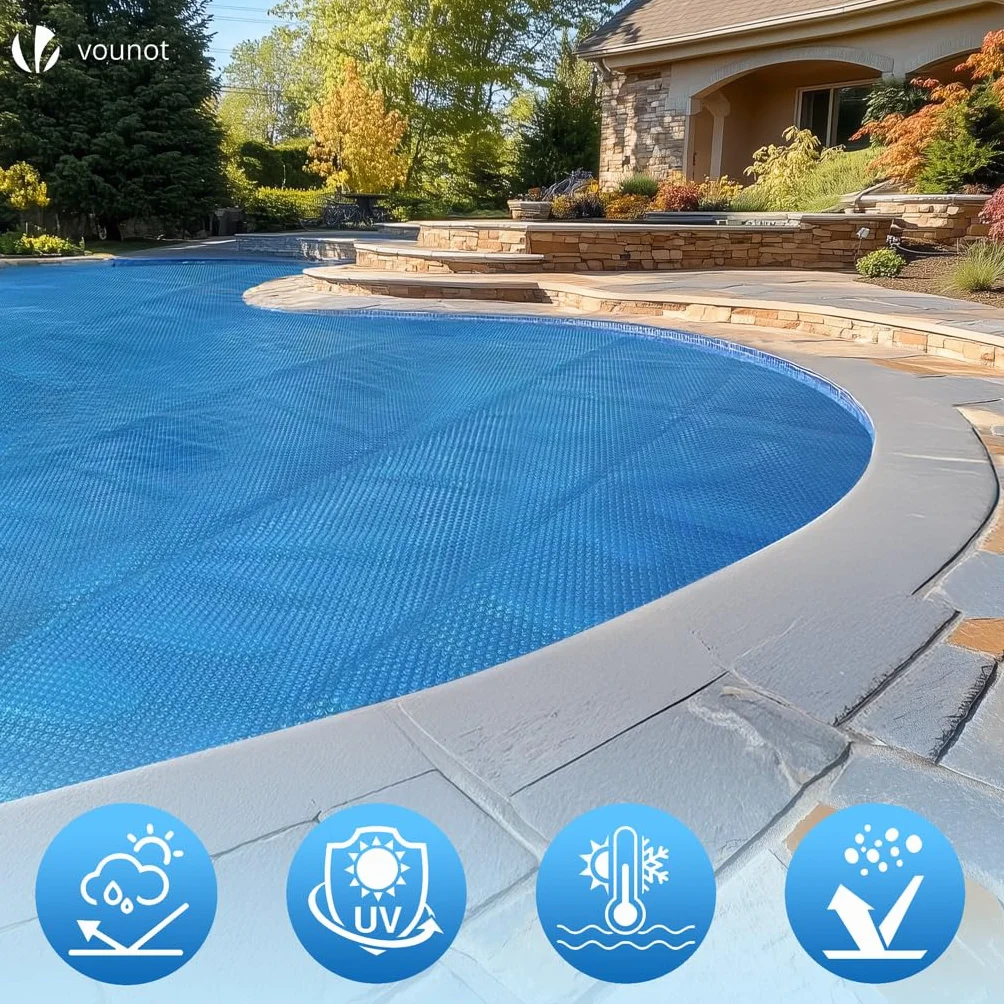 VOUNOT Cubierta Solar Piscina Redonda Ø366cm, Manta Térmica 120 µm, Ahorro Energético, Azul