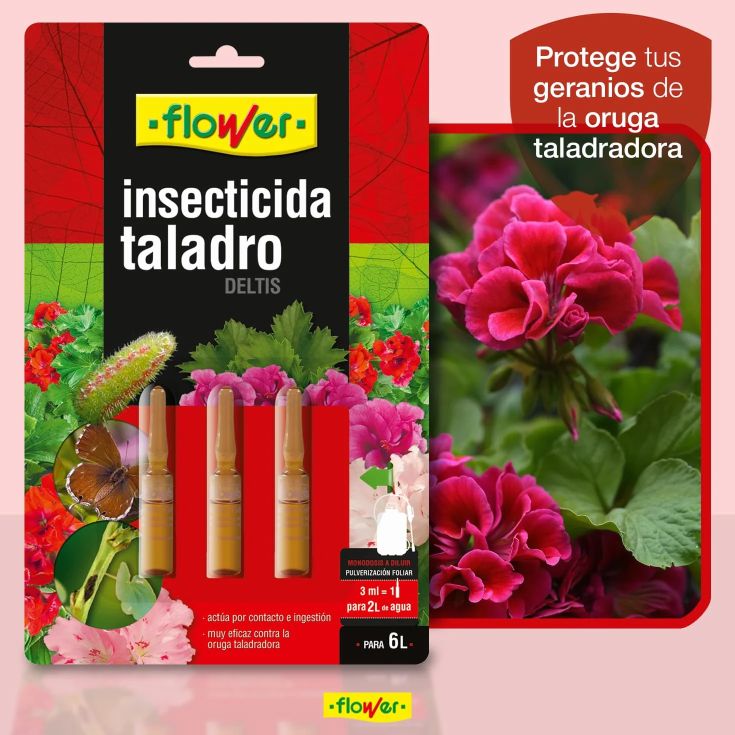 Antitaladro del Geranio Monodosis 3x3 ml Insecticida contra Oruga Taladro Acción por Contacto e ingestión