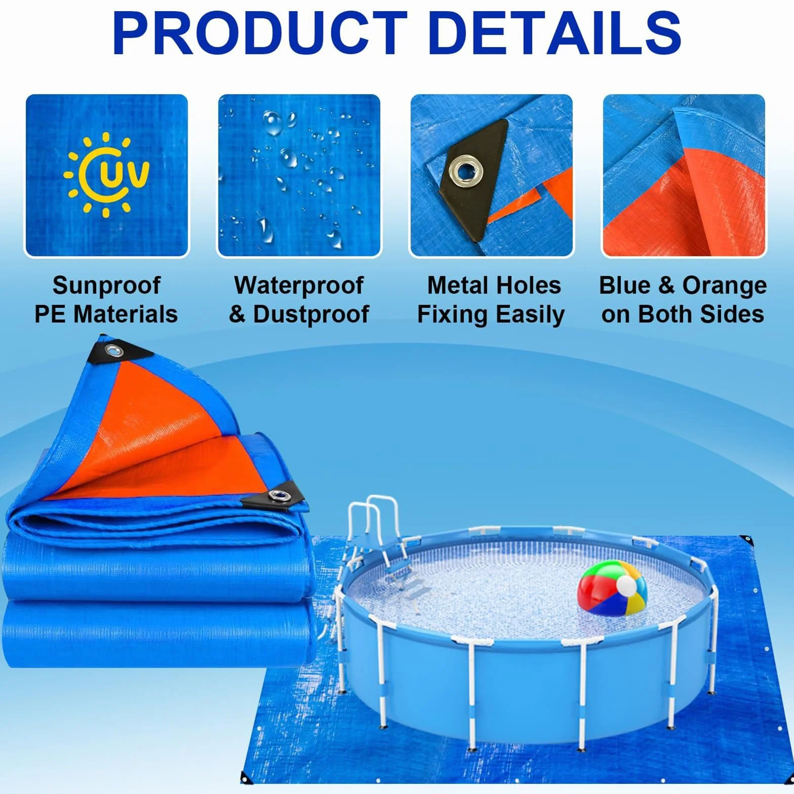Base Protectora para Liner De Piscina Resistente E Impermeable con Ojales | Protector Liner Evita Piedras en exteriores, patios, villas, hoteles, jardines, propietarios y entusiastas