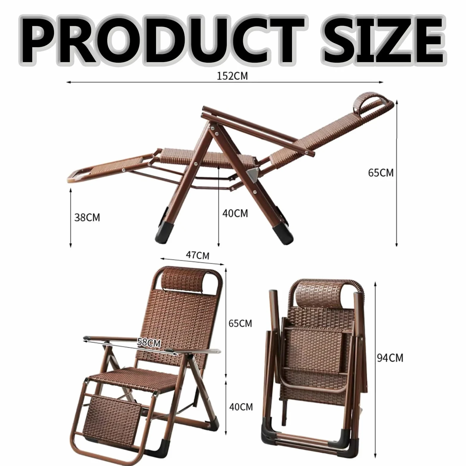 Ratán Portátil Tumbonas Con Reposabrazos, Silla Gravedad Cero Tumbona De Relax,tumbona Playa Plegable Ligera,tumbonas Jardin Exterior,respaldo Ajustable,respirable,ahorra Espacio. ( Color : Brown )