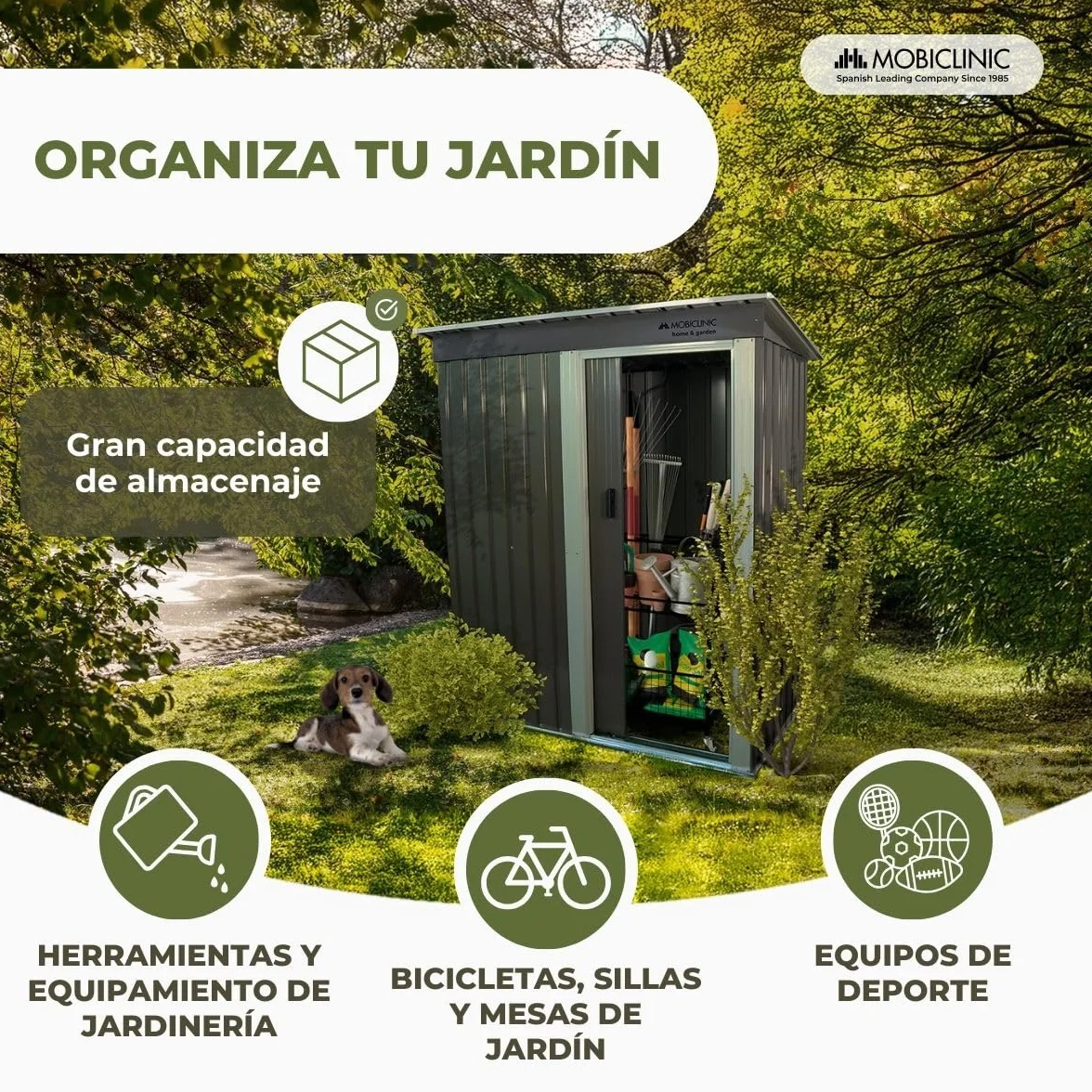 Mobiclinic Cobertizo de Jardín 150x75x181 cm Armario Exterior con Puerta Corrediza Gris