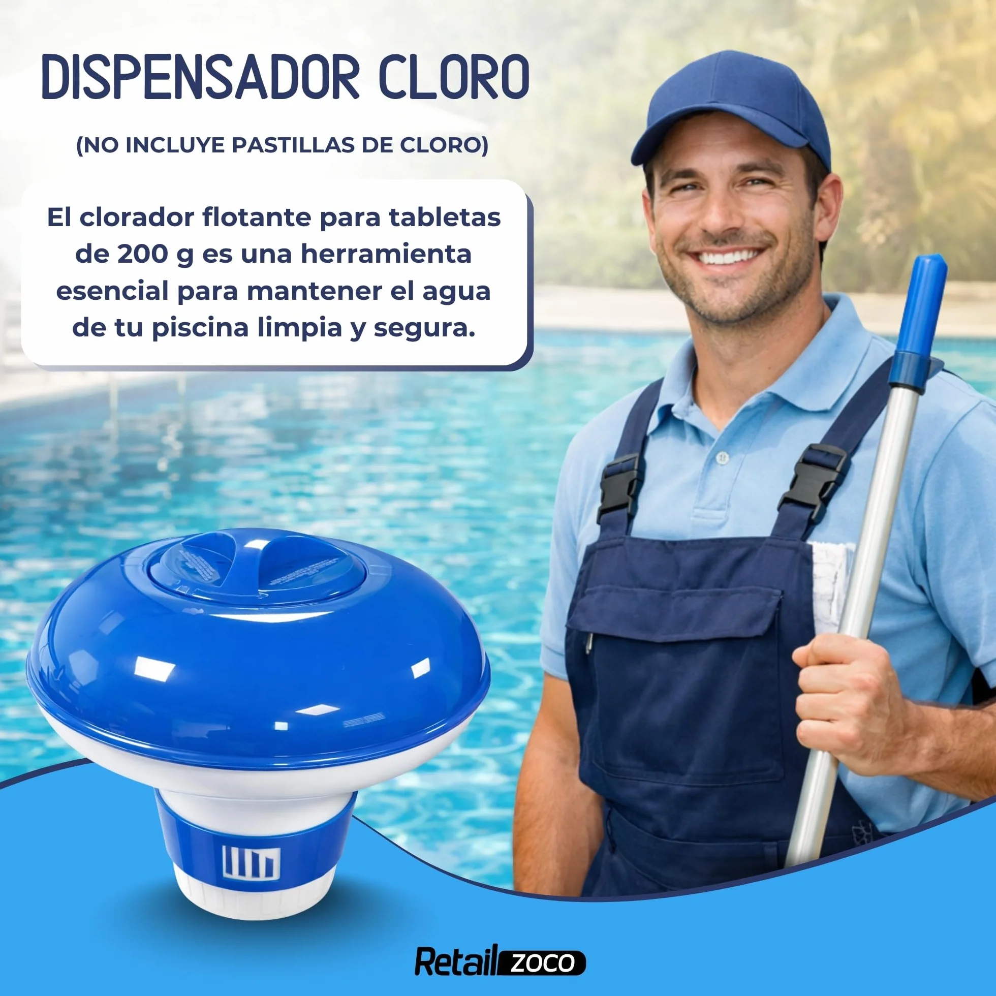 Dispensador de Cloro Flotante para Piscina, Clorador, Dosificador, Capacidad 200 g