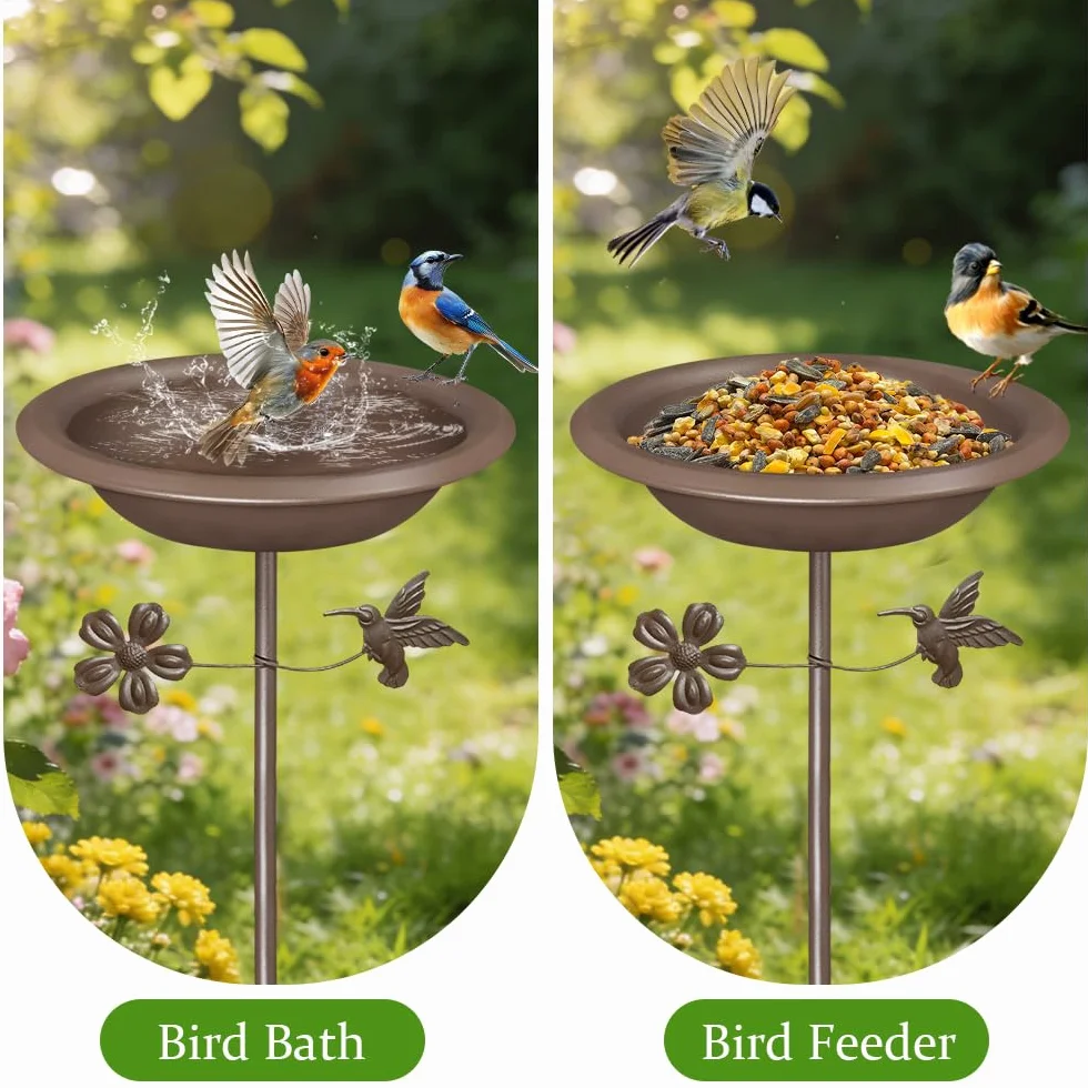 Bseical Bebedero para pájaros de pie, baño para pájaros exteriores, cuenco de metal resistente al invierno