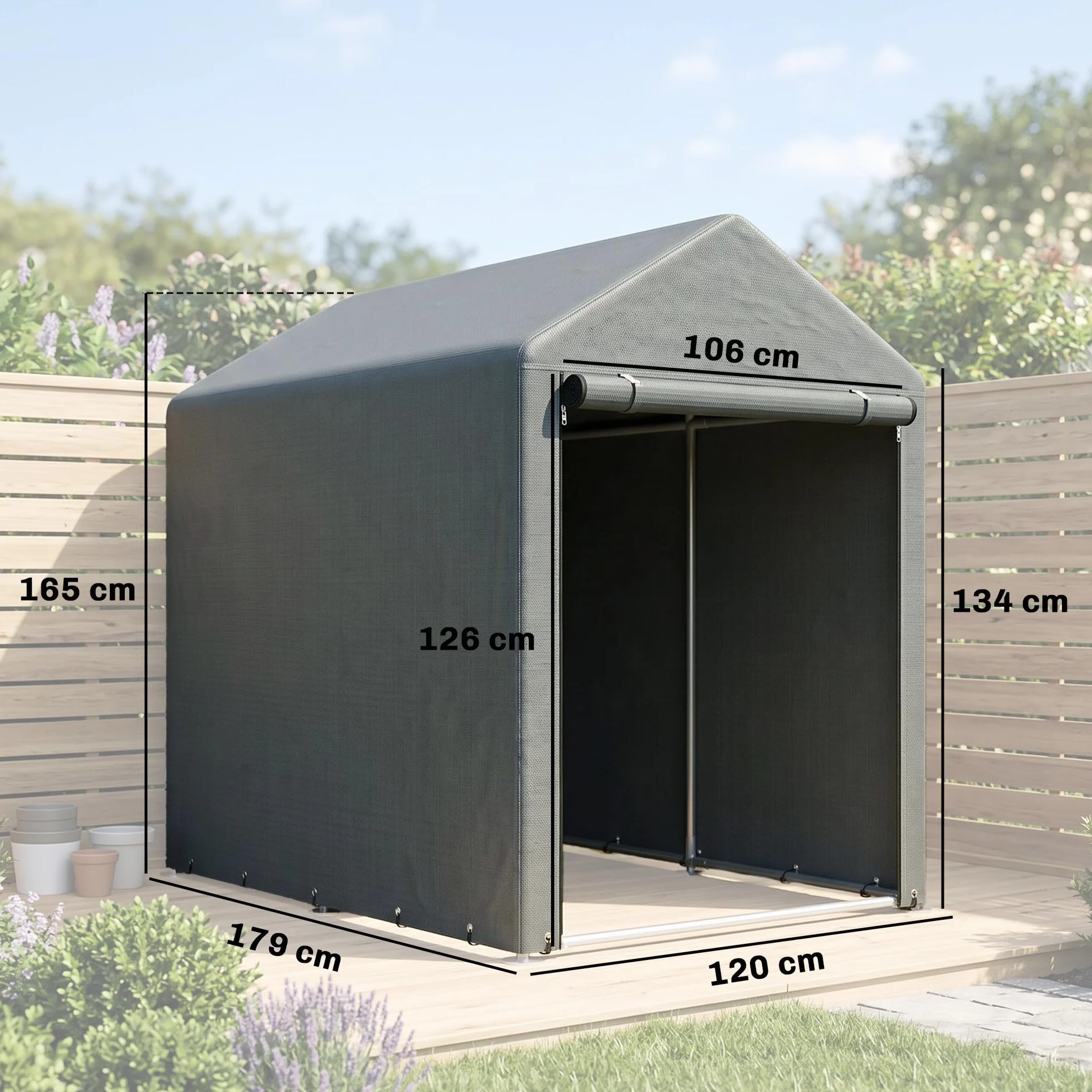 Outsunny Cobertizo Exterior 1,2x1,8x1,65 m Impermeable Anti-UV Garaje Portátil Gris Oscuro