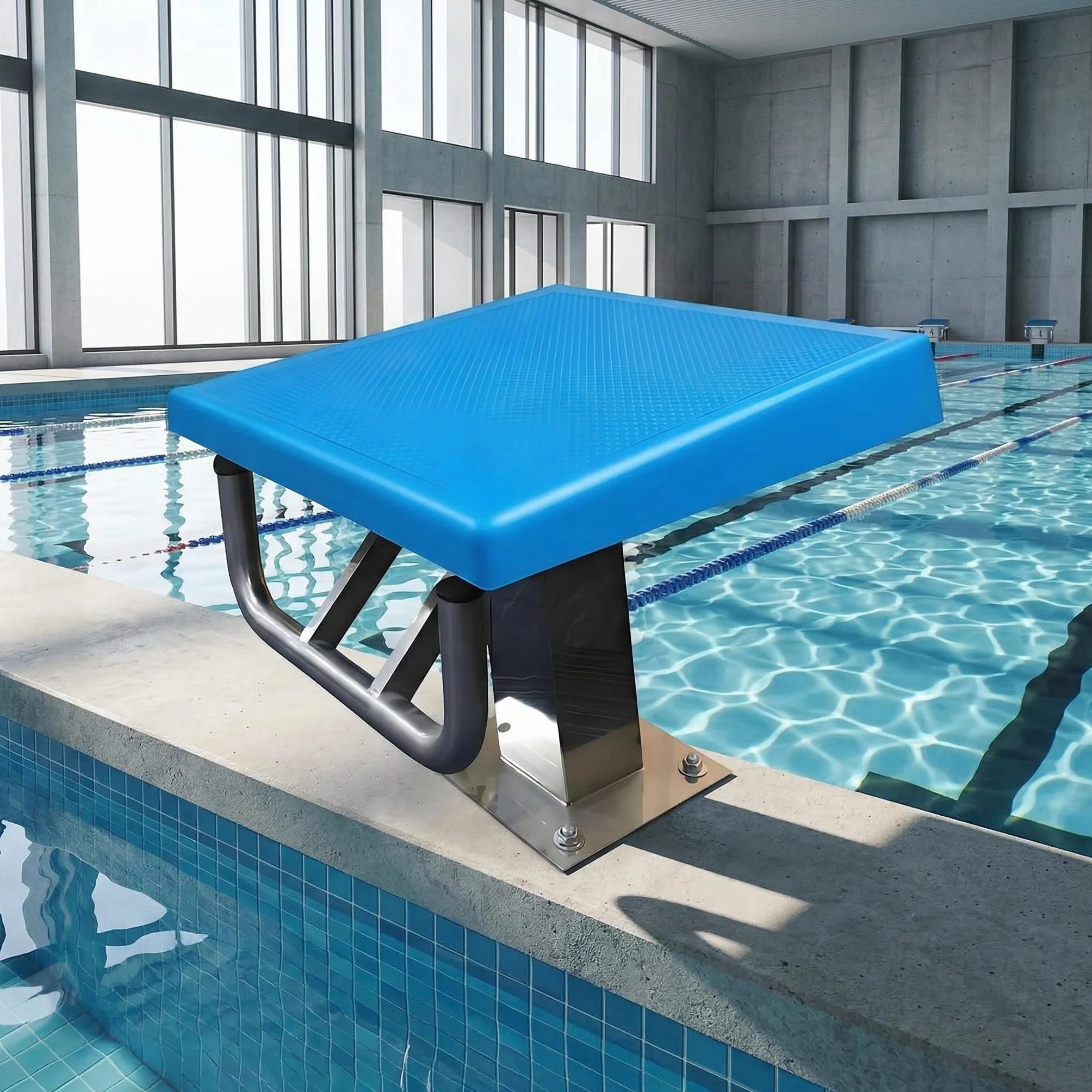 Trampolín de Alta Resistencia para Piscinas, Base de Acero Inoxidable, Inclinación 15° para Entrenamiento y Competición