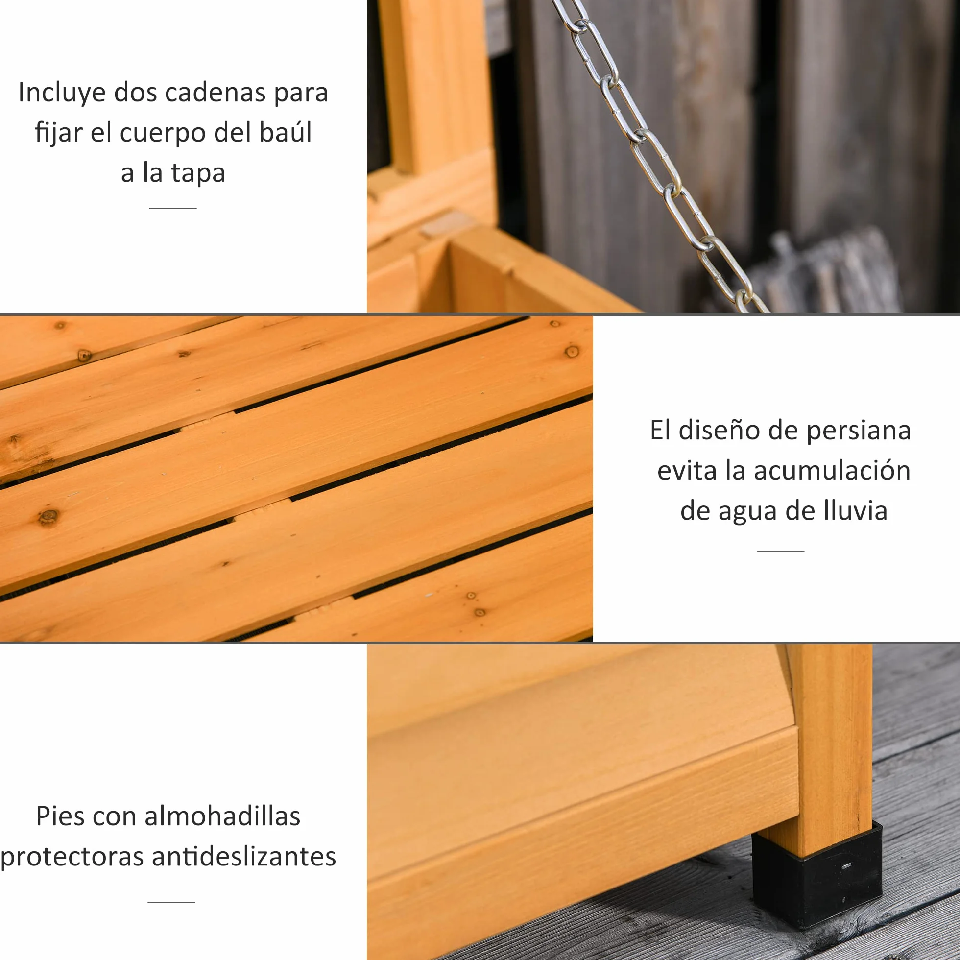 Outsunny Baúl de Almacenaje Exterior 284L Arcón de Jardín Impermeable Madera 127x56x60 cm