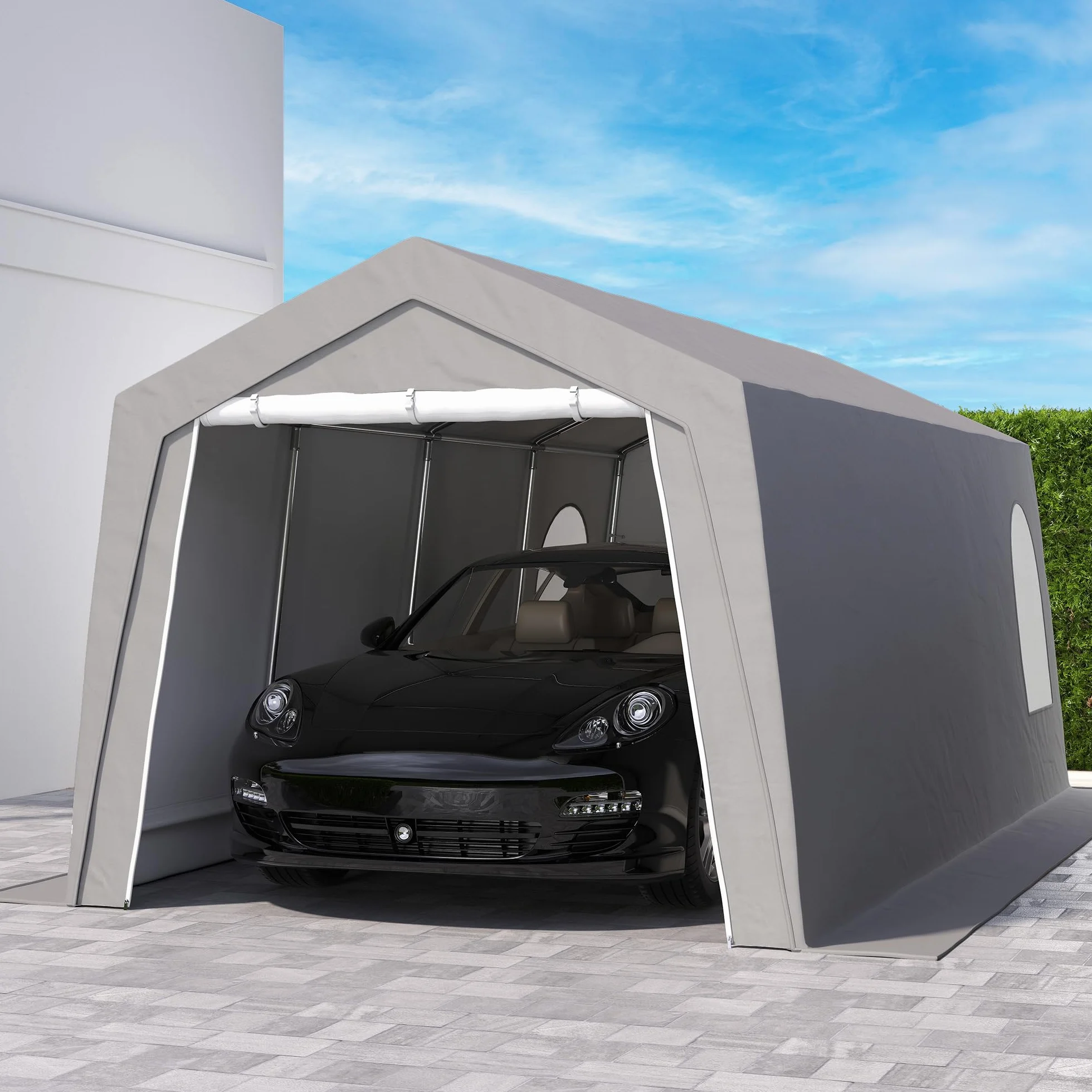 Outsunny Cobertizo Jardín Exterior 300x597x257 cm Impermeable Carpa Almacenamiento Gris