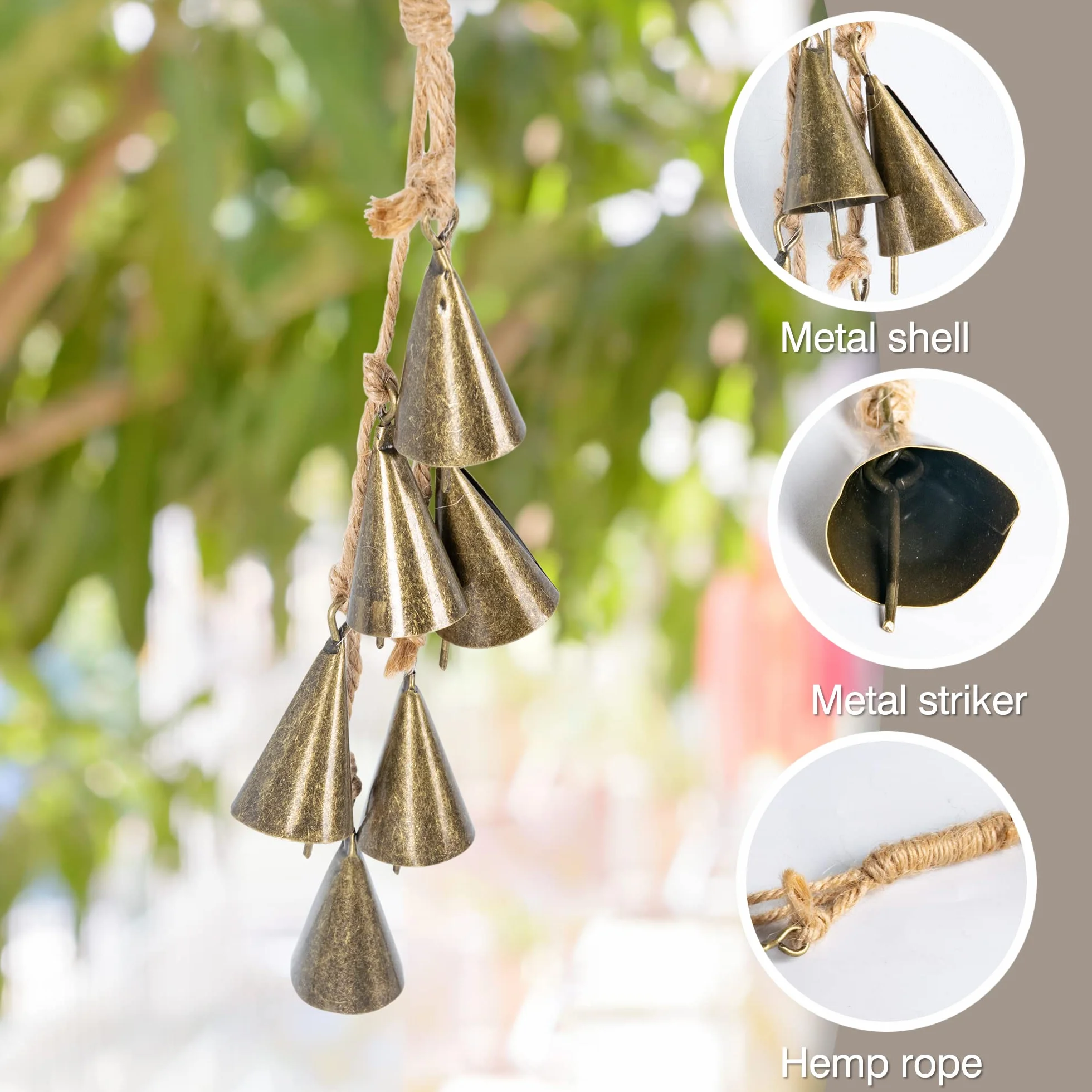 Metal Campanas de Bruja Hecho a Mano Campana de Corona de Ratán Decoración Colgante Exterior Jardín