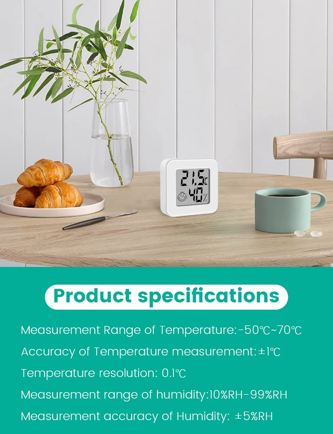 Mini Termómetro Higrómetro Digital Medidor de Temperatura y Humedad, Termohigrómetro de Interior (blanco-3 piezas)