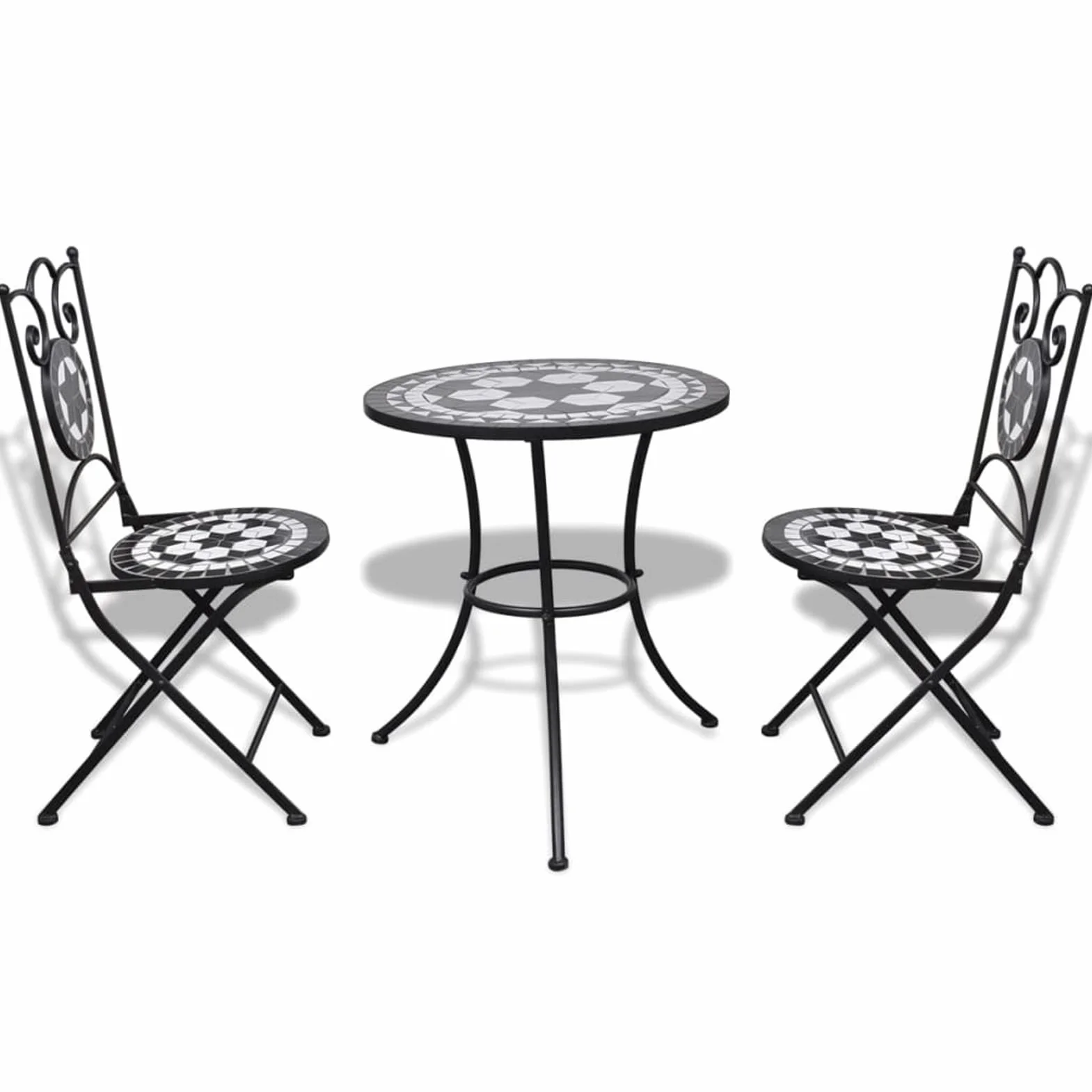 Festnight Conjunto de Muebles de Jardín Mesa y 2 Sillas Terraza Negro y Blanco