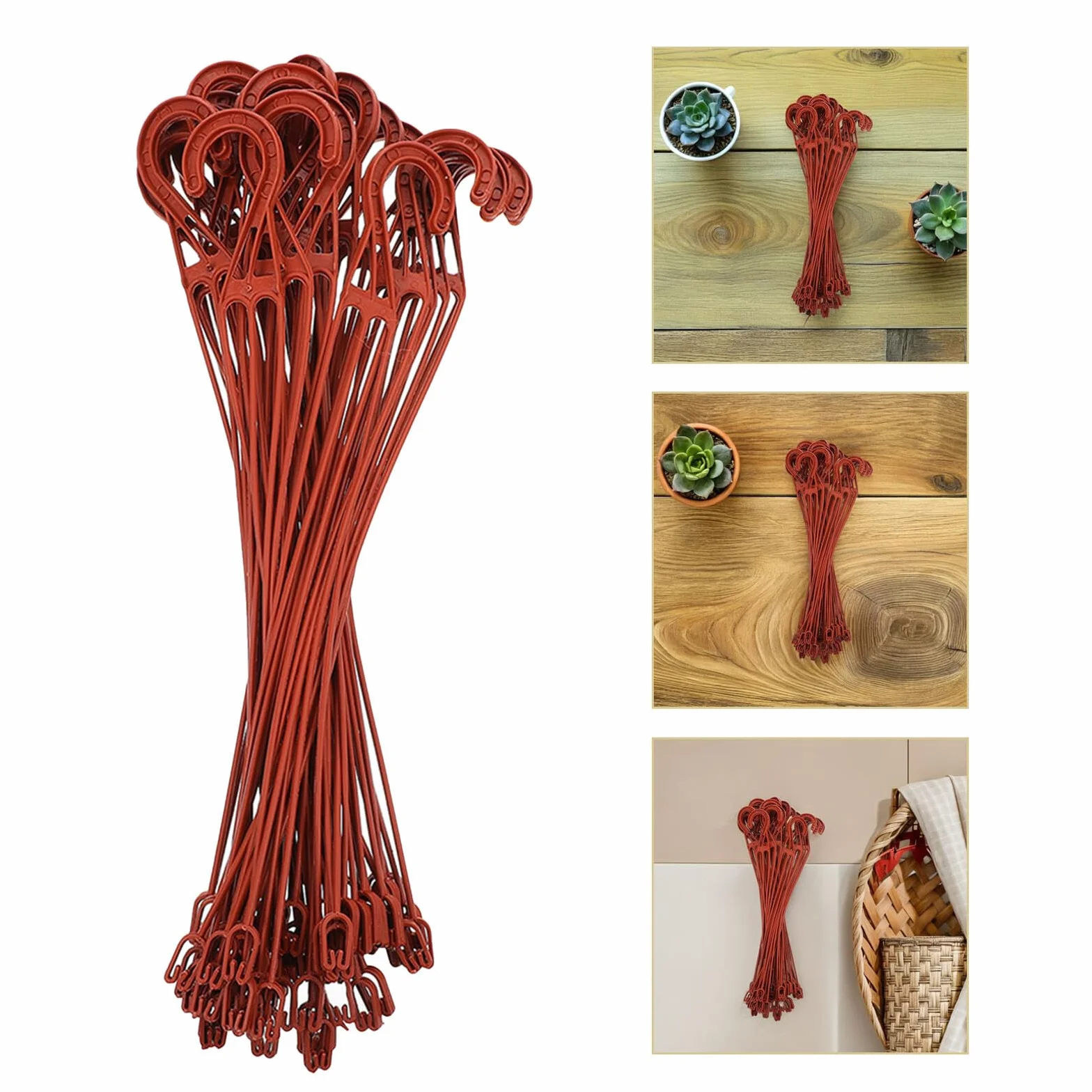 COLLBATH 30 Ganchos para Plantas de Plástico Rojo, Resistentes y Antioxidantes para Macetas Pequeñas, Accesorios de Jardín para Colgar Tiestos en Balcón