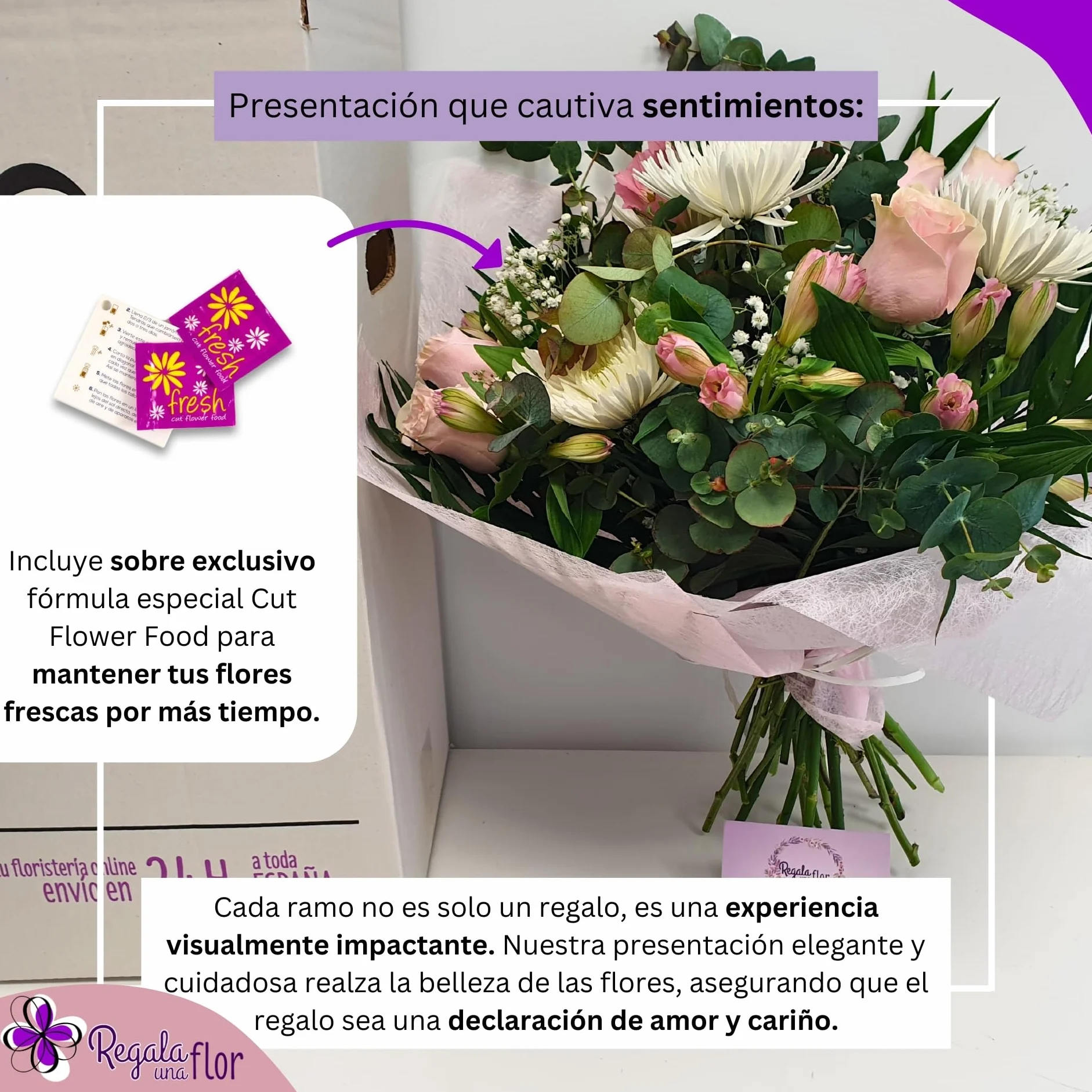 Ramo de flores naturales a domicilio con tarjeta de dedicatoria Armonía