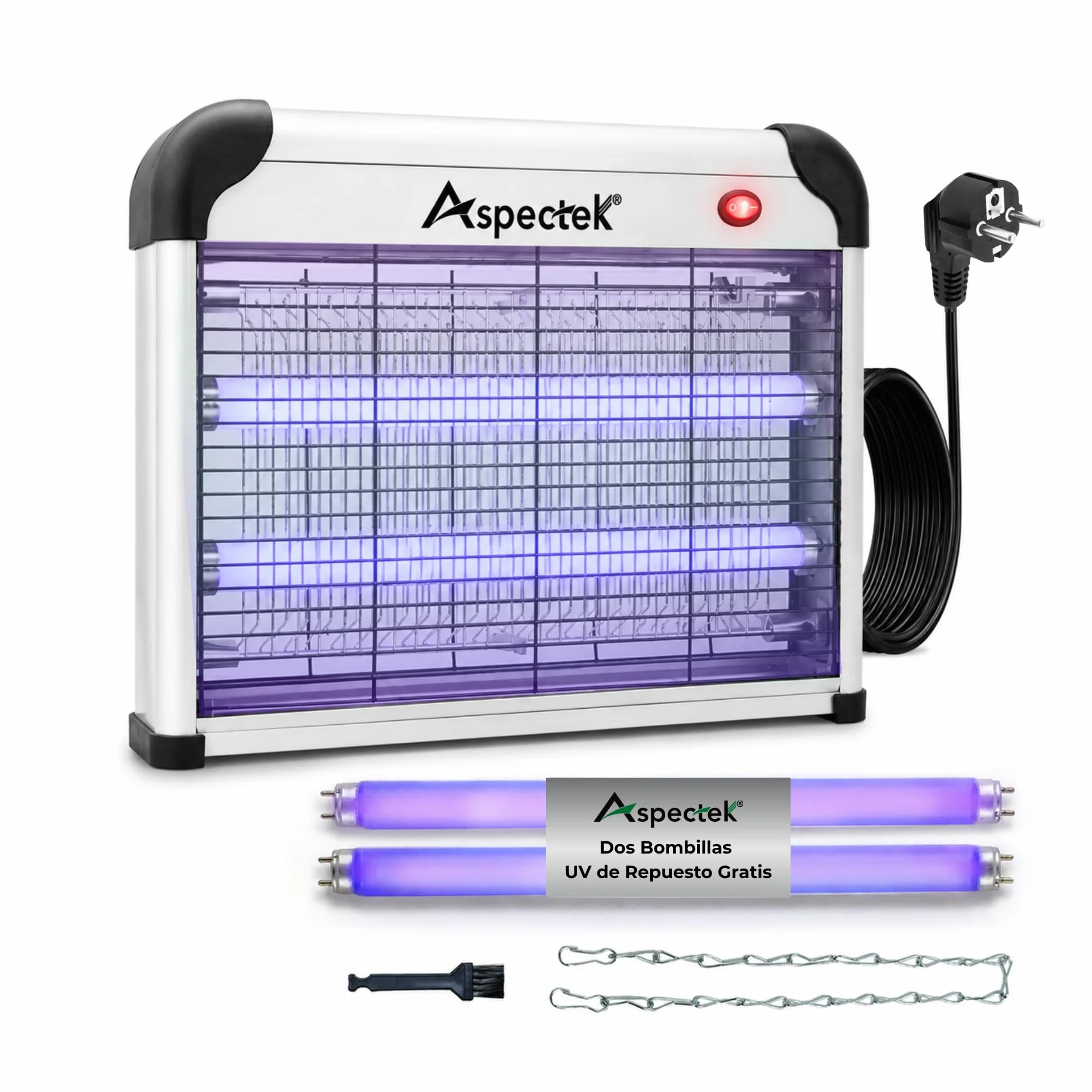 ASPECTEK Lámpara Antimosquitos Eléctrica 20W 2800V Mata Moscas Insectos Interior Trampa Mosquitos Incluye 2 Bombillas UV Repuesto
