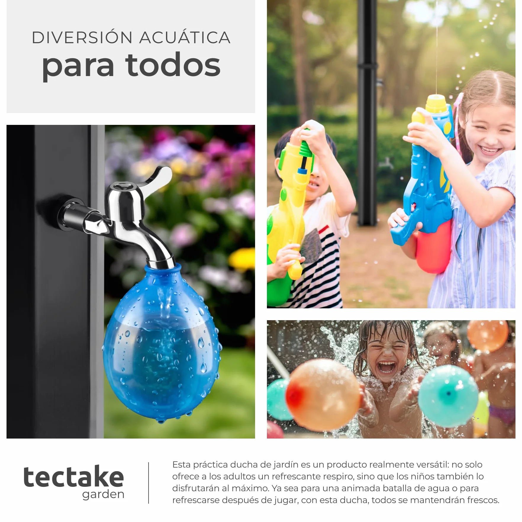 Tectake Ducha Exterior Solar 35 L Negro Resistente Intemperie Alcachofa 360°