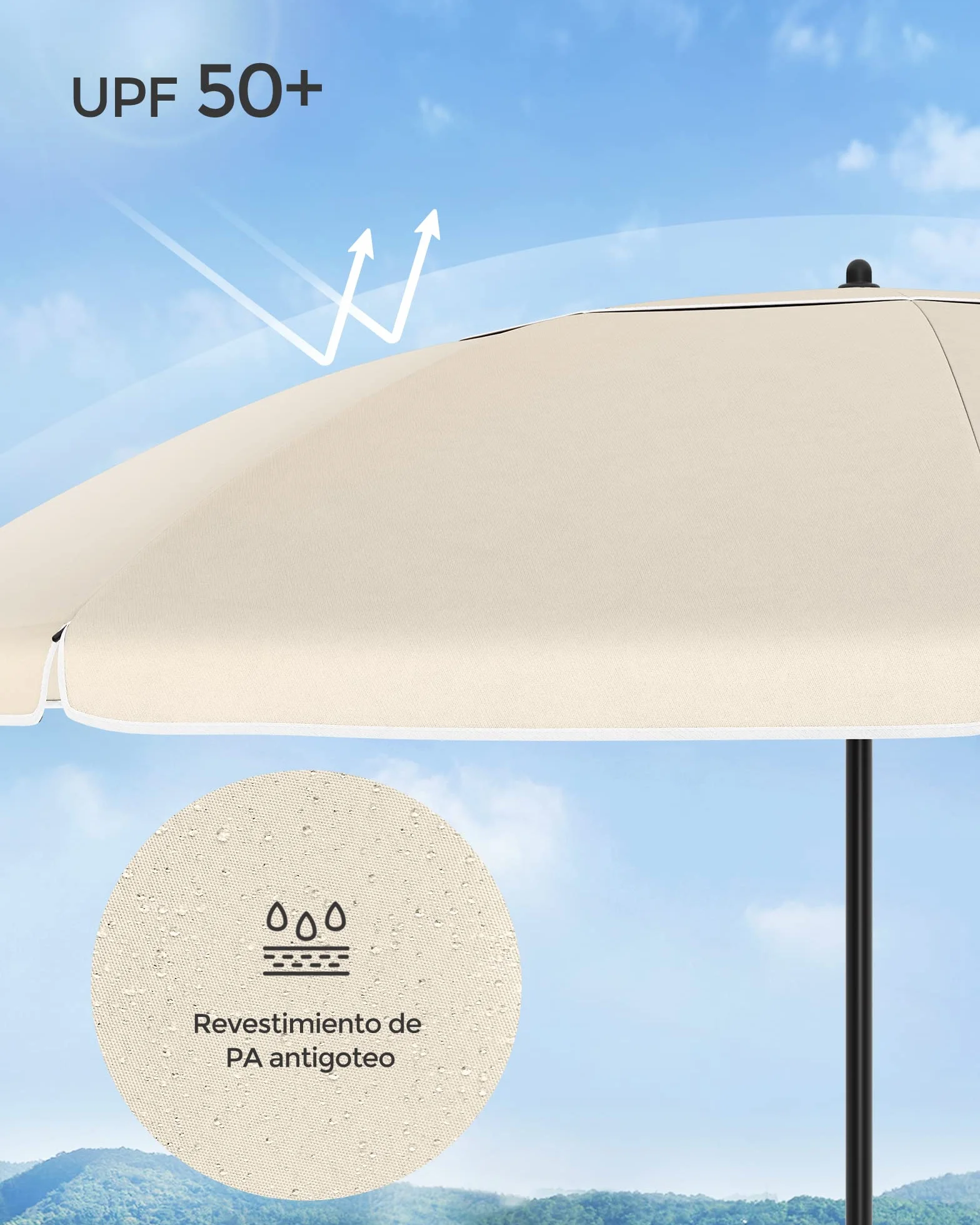 SONGMICS Sombrilla 200 cm UPF 50+ Inclinación Bidireccional 30° Altura Ajustable con Bolsa