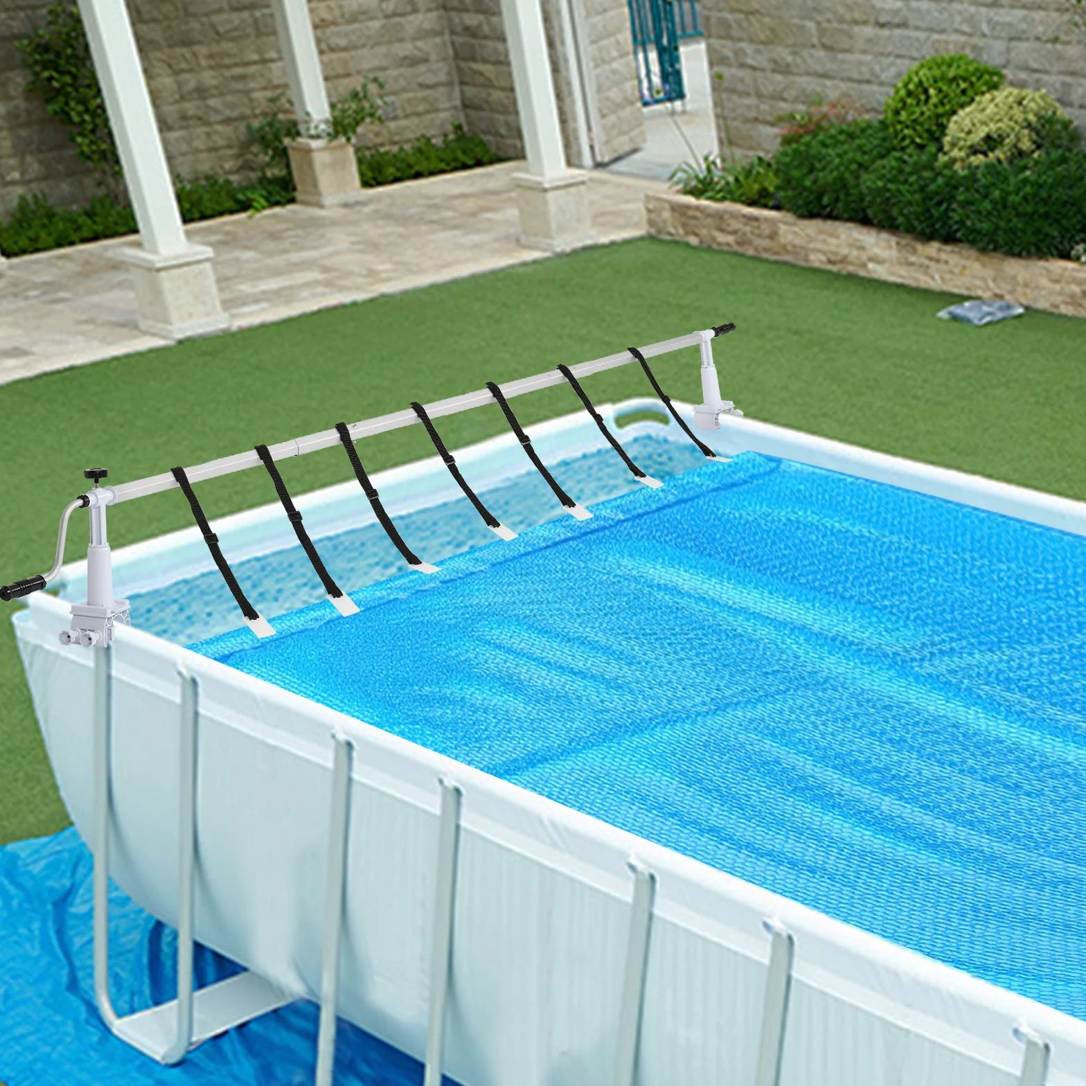 LEADZM Enrollador de lona para piscina profesional de aluminio 1,5-4,5 m blanco